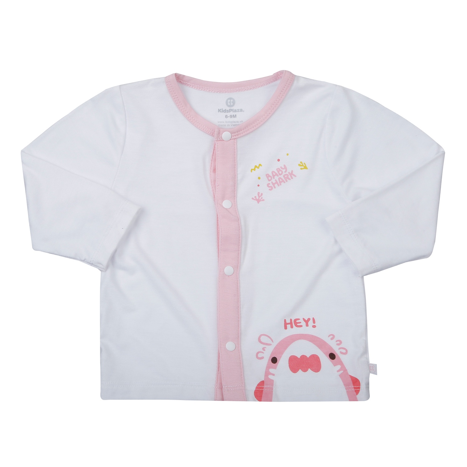 Bộ quần áo dài tay cài giữa KidsPlaza in cá TT25H (Trắng hồng)