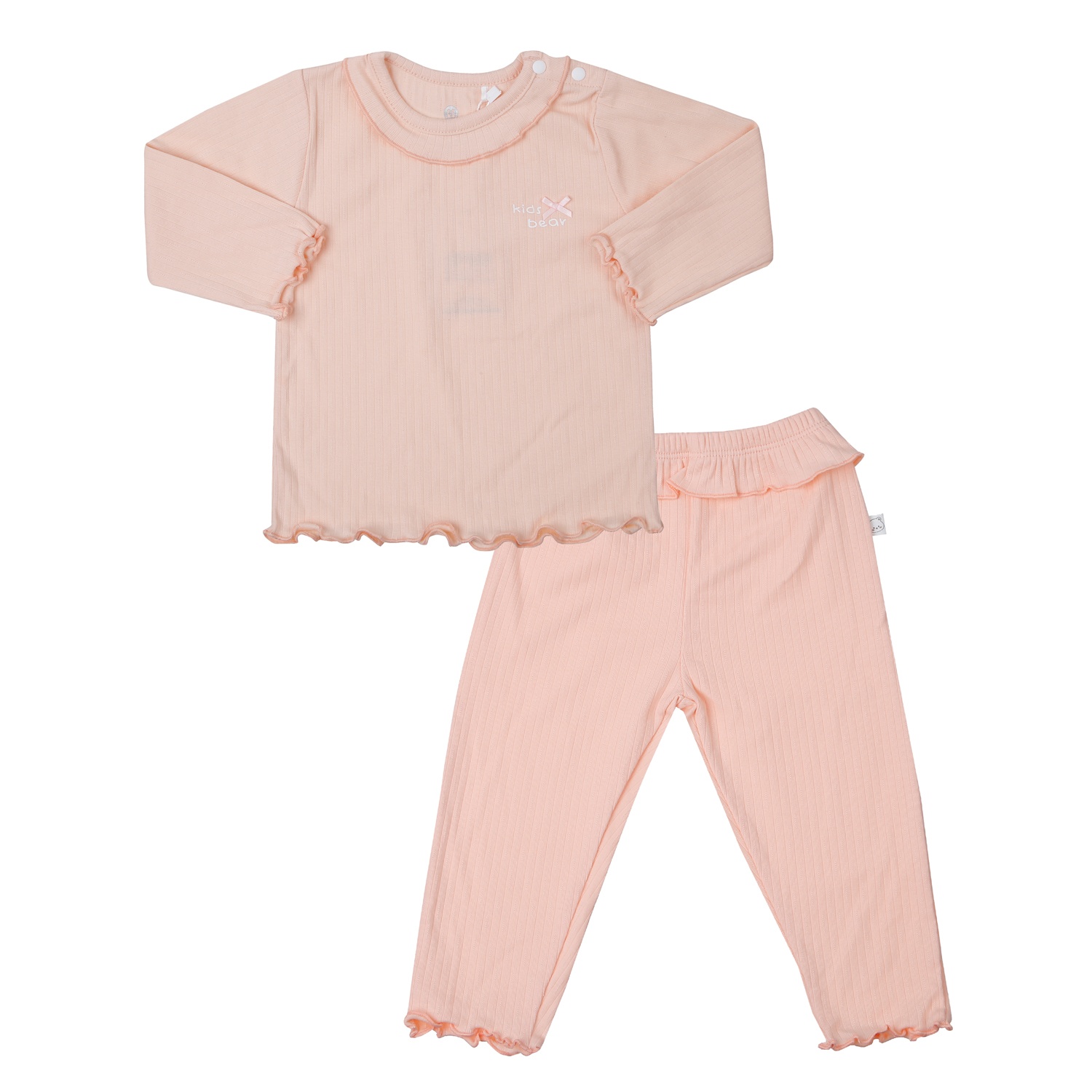 Bộ quần áo dài tay cài vai KidsPlaza kẻ tăm ND25T (Hồng cam)