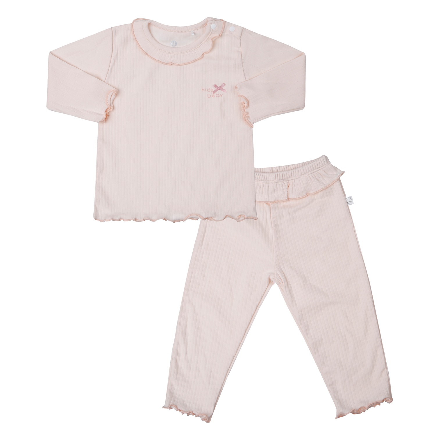 Bộ quần áo dài tay cài vai KidsPlaza kẻ tăm ND25T (Hồng) hình 1