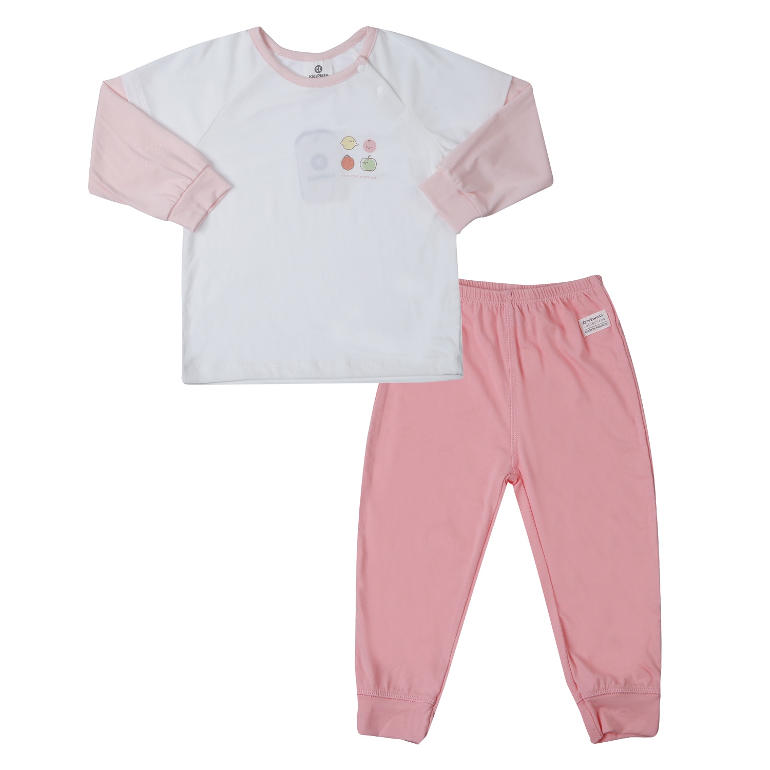 Bộ quần áo dài tay bé gái KidsPlaza Otis in quả ND25T (Trắng hồng)