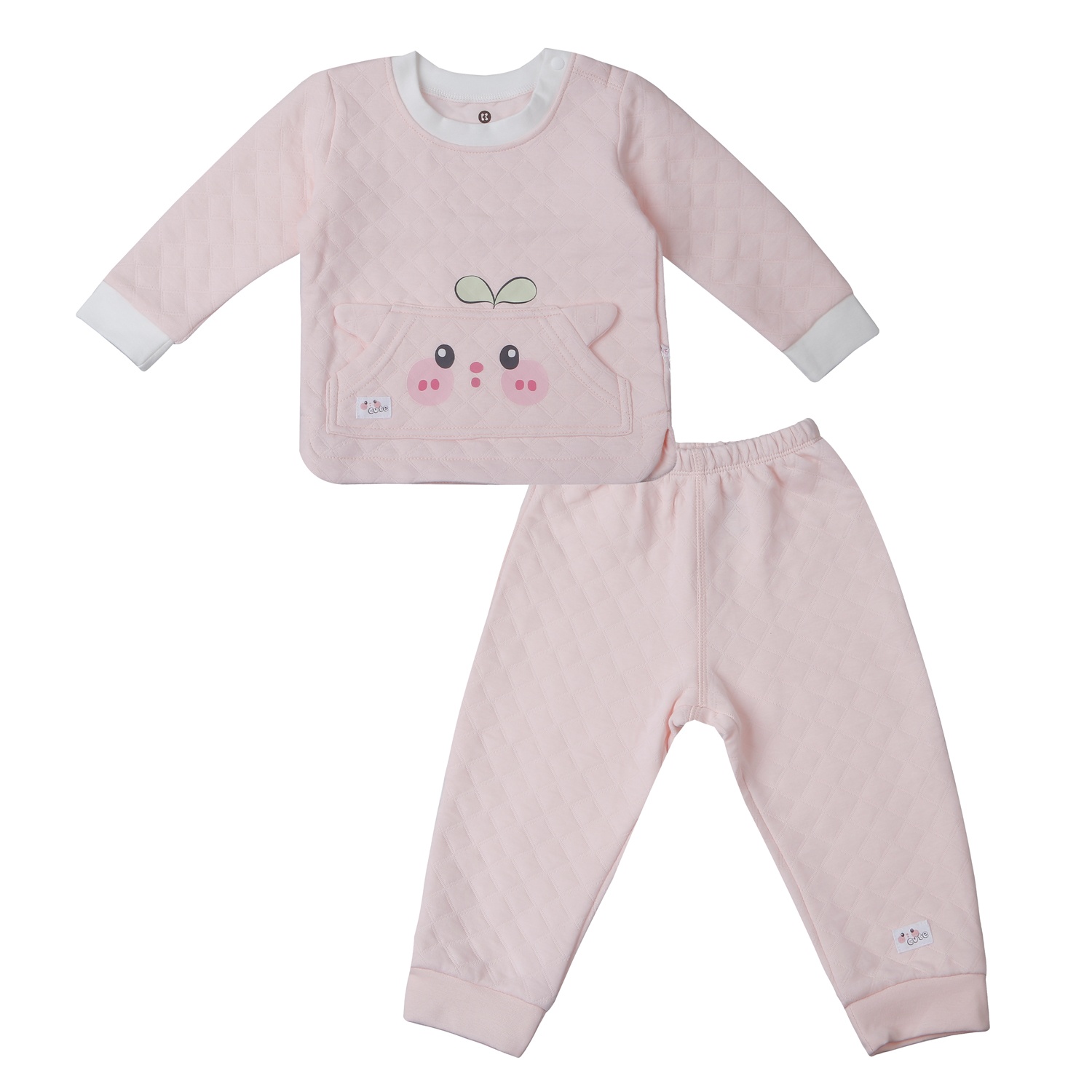 Bộ quần áo dài tay trần bông cài vai KidsPlaza M25D (Hồng) 