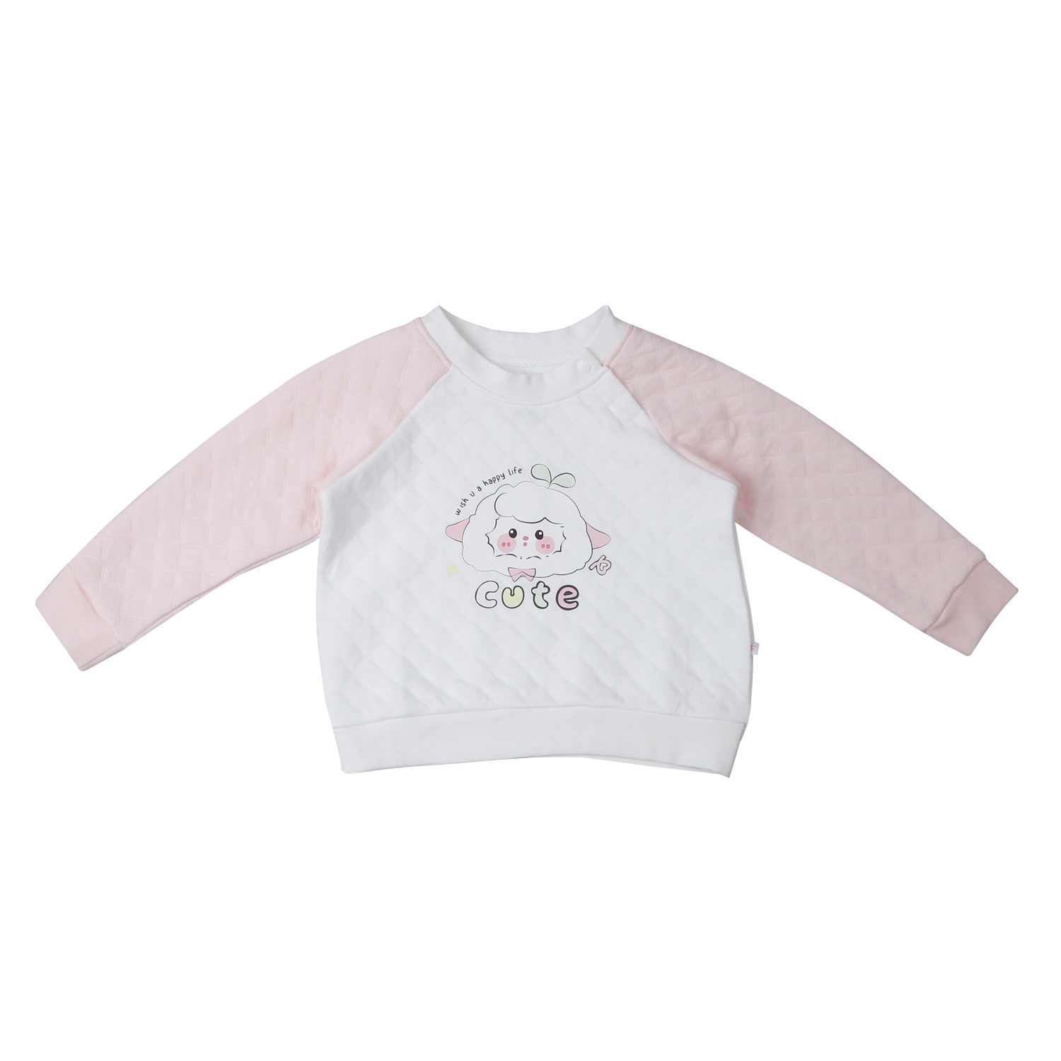 Bộ quần áo dài tay trần bông cài vai KidsPlaza M25D (Trắng hồng)