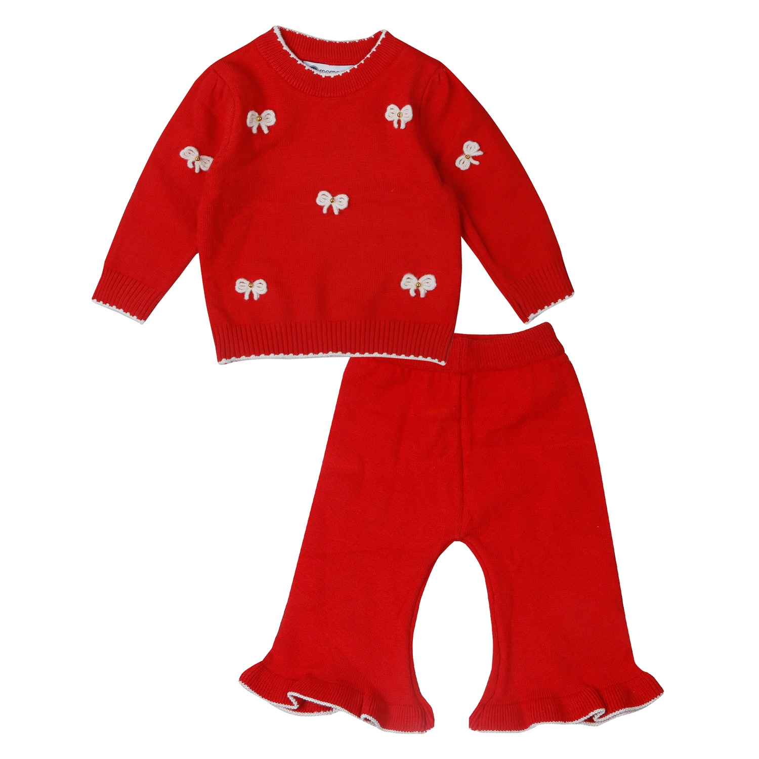  Bộ quần áo len bé gái Mamago đính nơ 25M-QA03 (Đỏ)