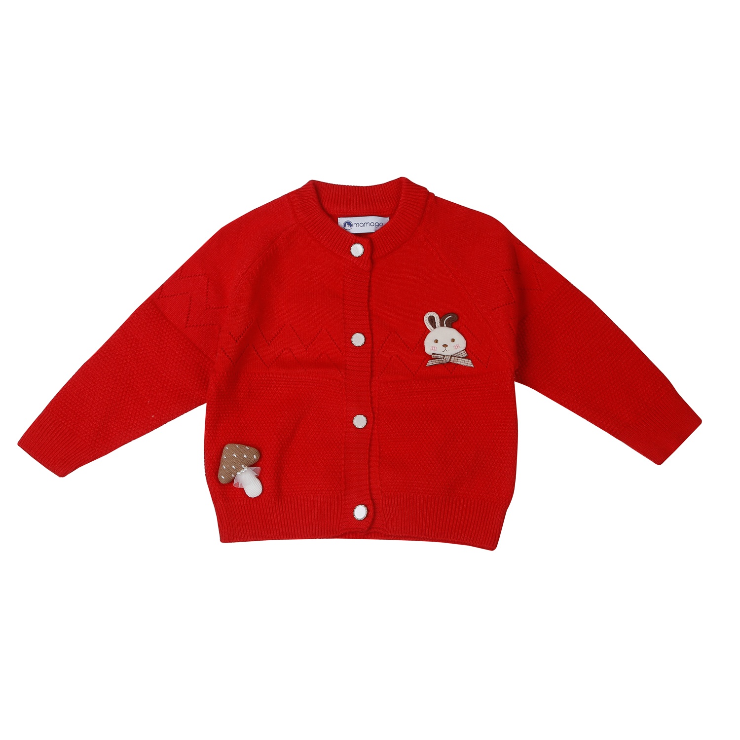 Bộ quần áo len bé gái Mamago gắn Thỏ và Nấm 25M-QA02 (Đỏ)