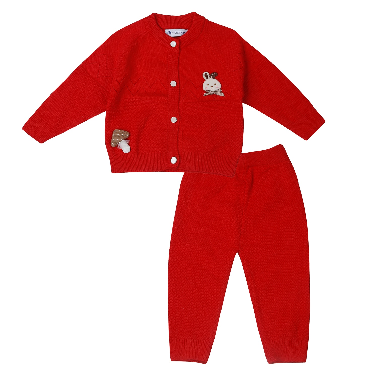 Áo len gile sơ sinh Mamago ND19 (Hồng đậm) Bộ quần áo len bé gái Mamago gắn Thỏ và Nấm 25M-QA02 (Đỏ)