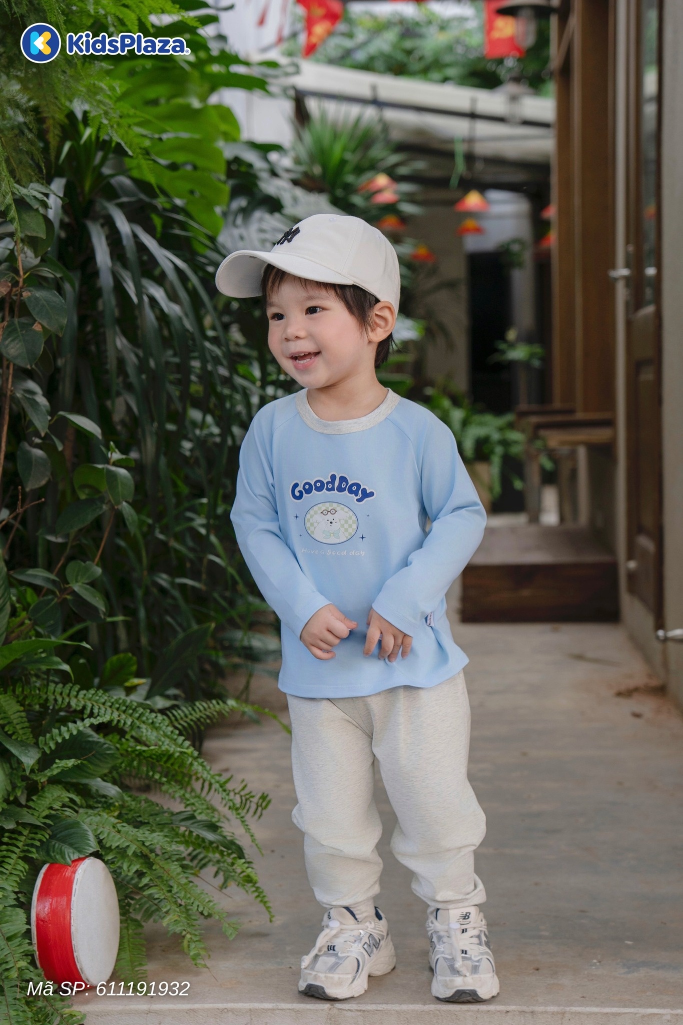 Bộ quần áo dài tay bé trai KidsPlaza cotton in goodday M25T (Xanh ghi)