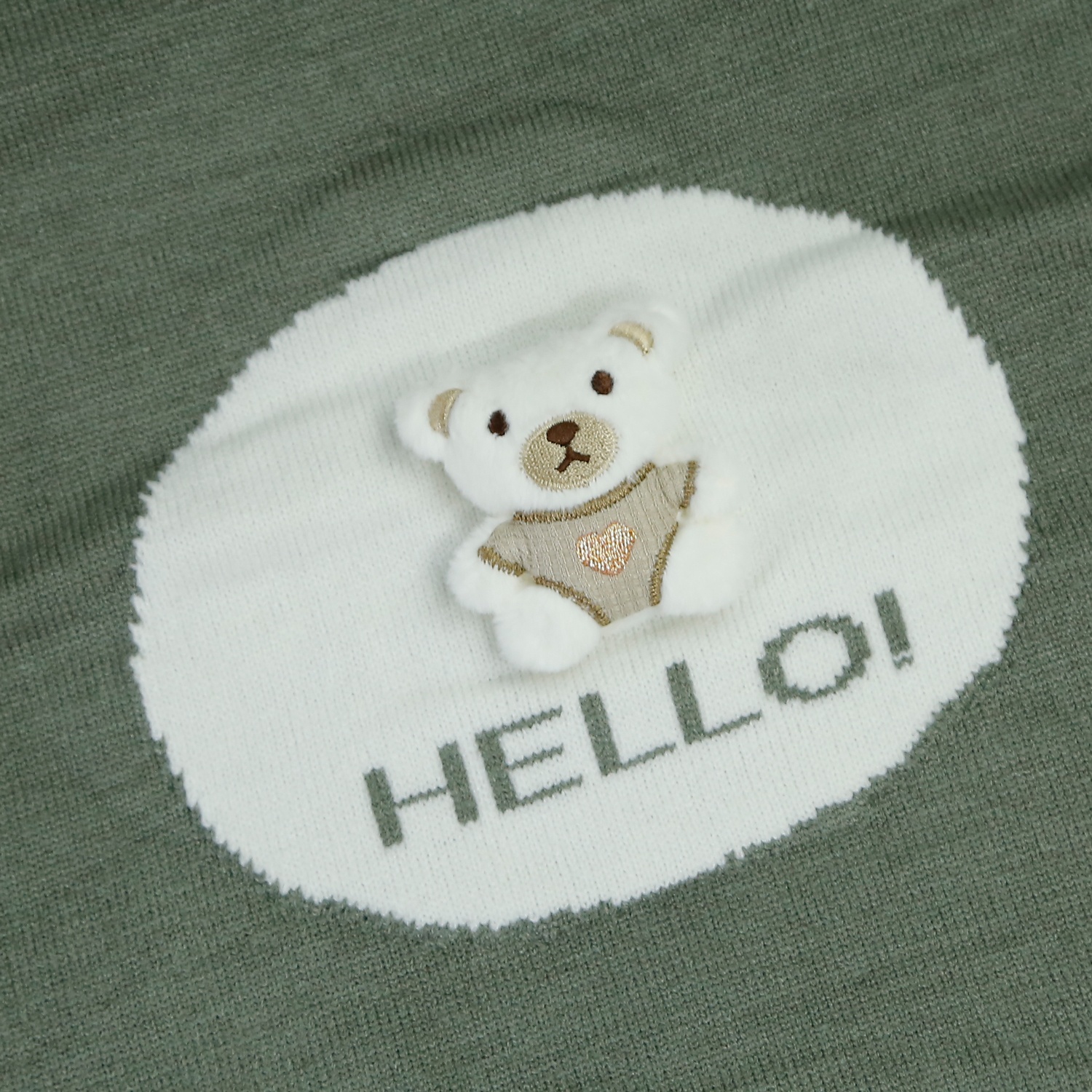 Áo gile len bé trai Mamago in gấu Hello 25M-G06 (Xanh rêu)