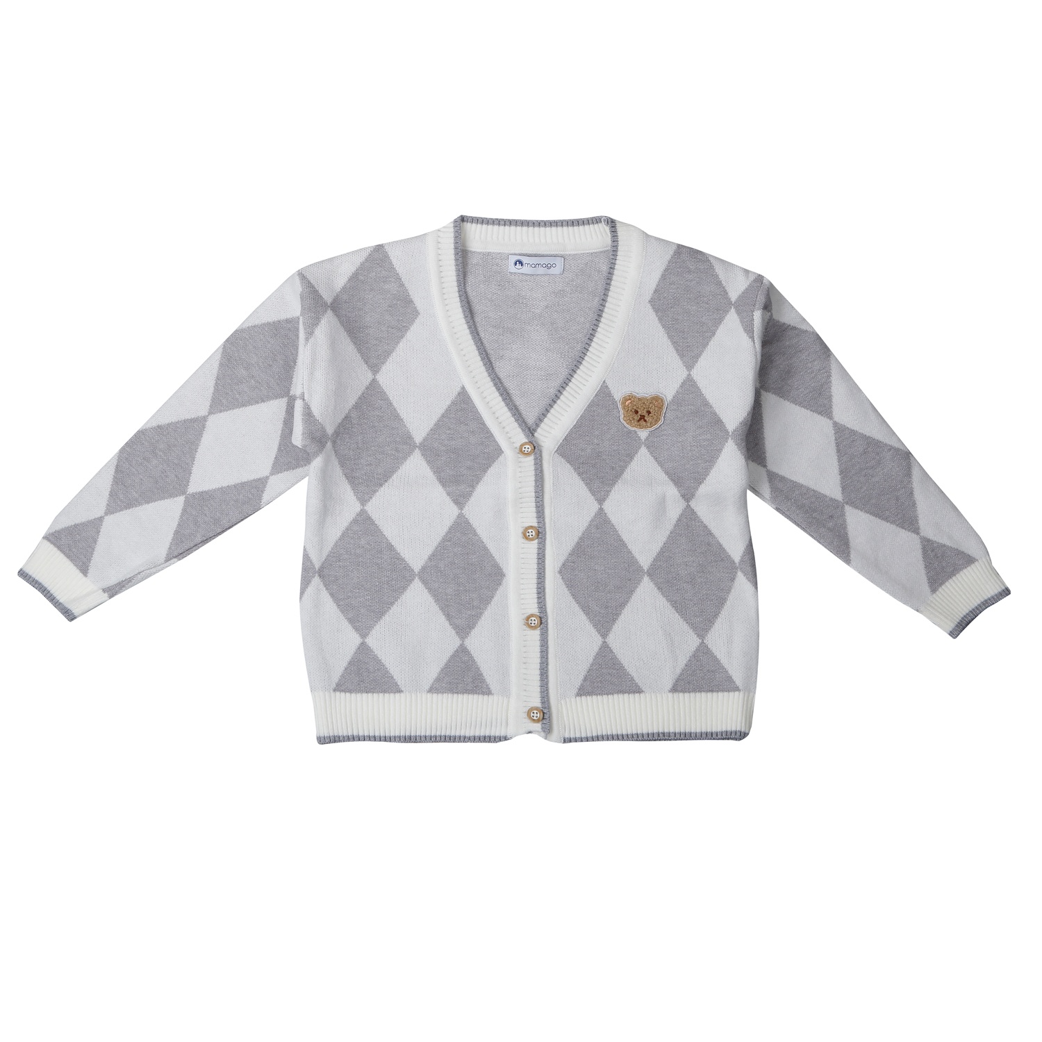 Áo len Mamago basic gắn gấu 25M-A02 (Trắng ghi)