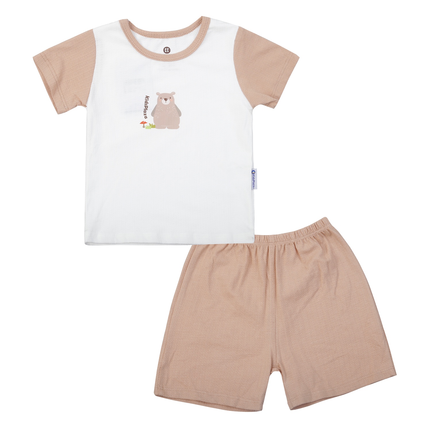 Bộ cộc tay bé trai KidsPlaza in gấu M25H (Trắng nâu)