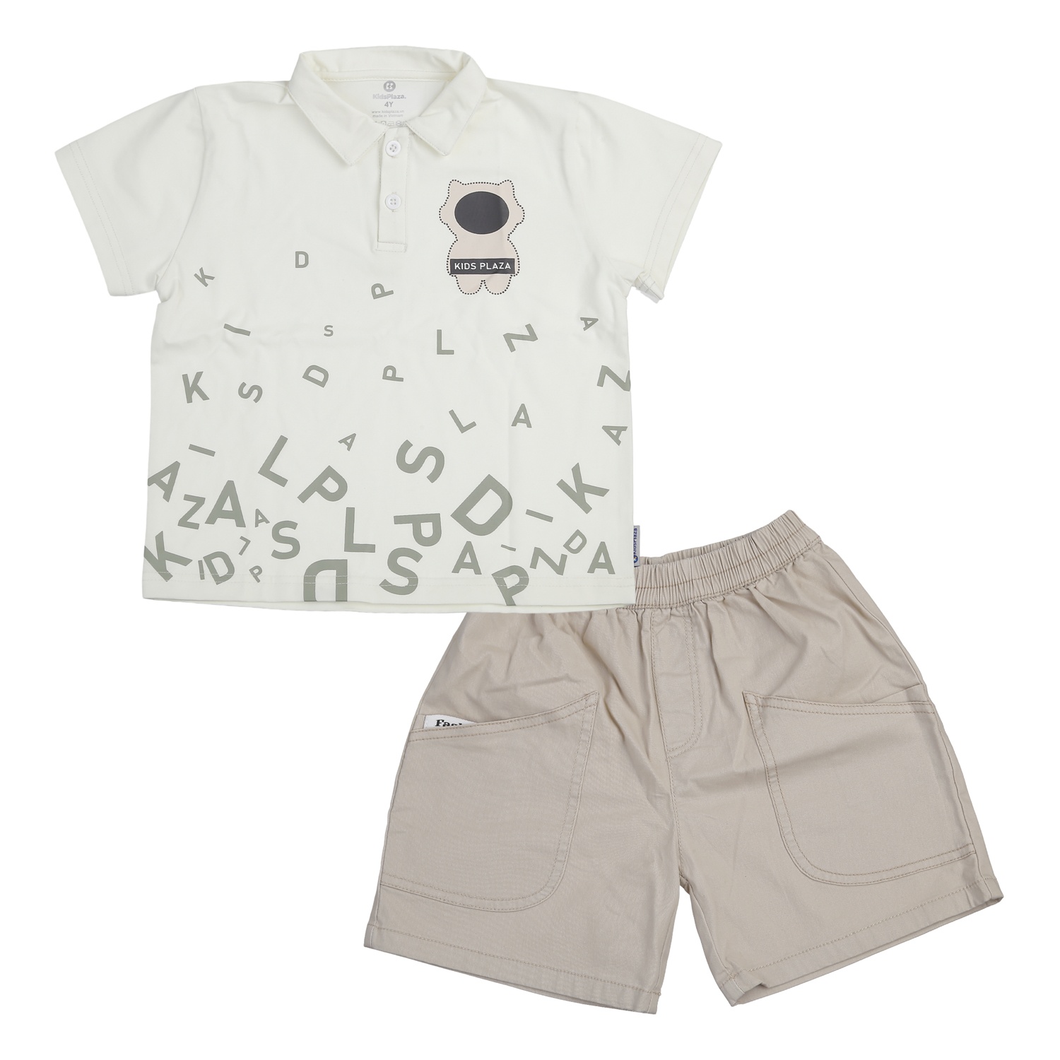 Bộ cộc bé trai KidsPlaza in hình TT25H ( Trắng nâu) 