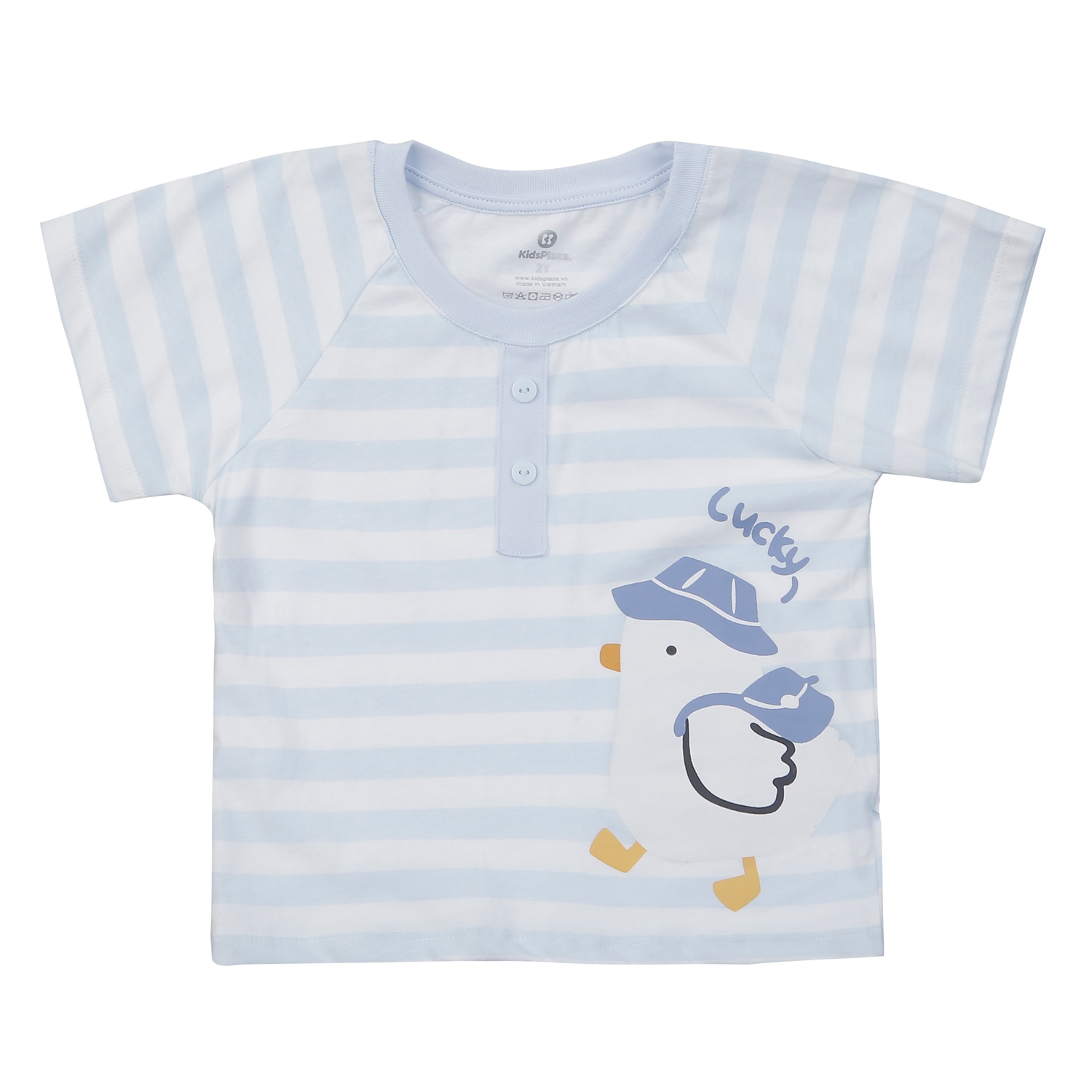 Bộ cộc bé trai Kidsplaza kẻ in vịt BA25H (Xanh) 
