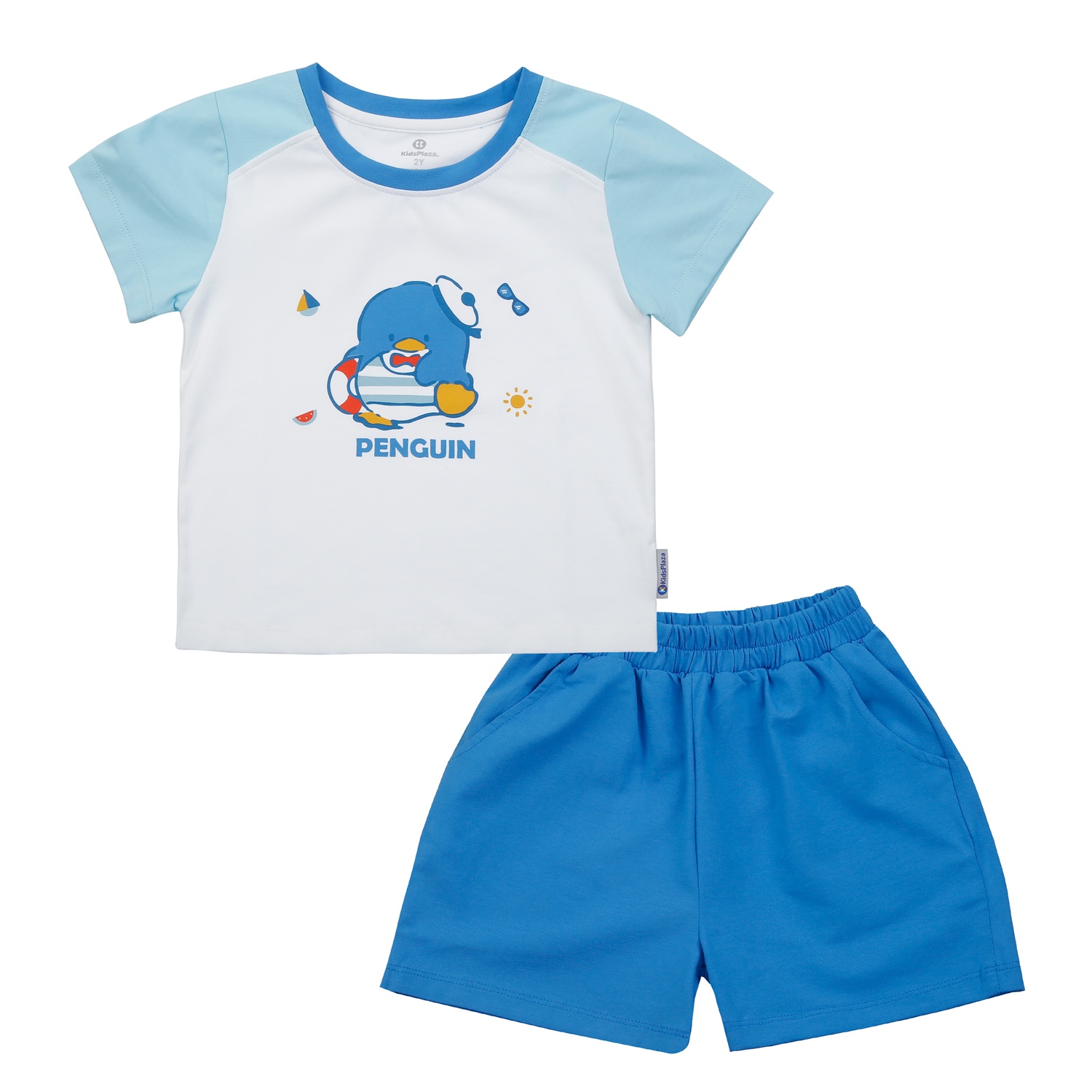 Bộ cộc tay bé trai KidsPlaza in Penguin TT25H (Trắng xanh) hình 1