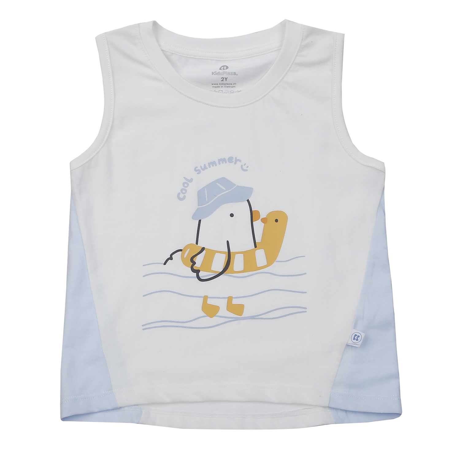 Bộ quần áo ba lỗ bé trai Kidsplaza in hình vịt bơi BA25H (Trắng Xanh) hình 3