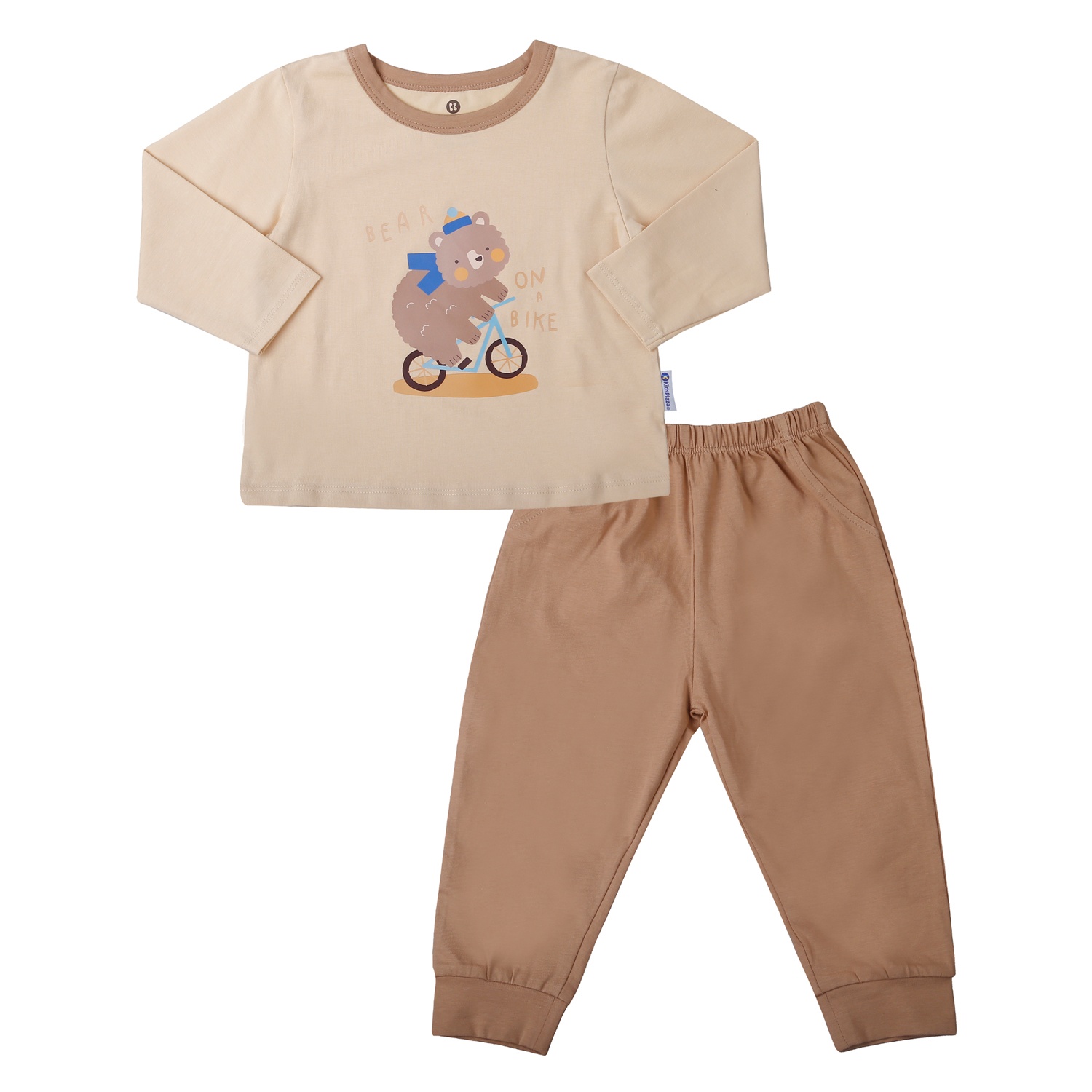 Bộ quần áo dài tay bé trai KidsPlaza cotton in bear M25T (Be nâu) 