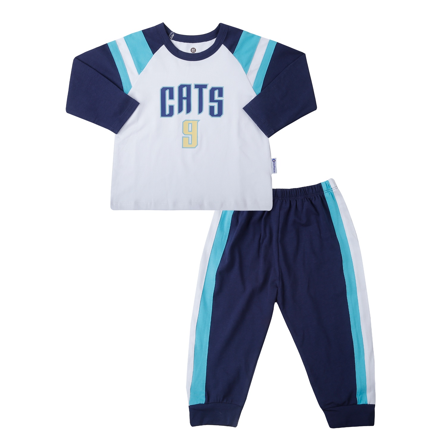Bộ quần áo dài tay bé trai KidsPlaza cotton in cats M25T (Trắng xanh)