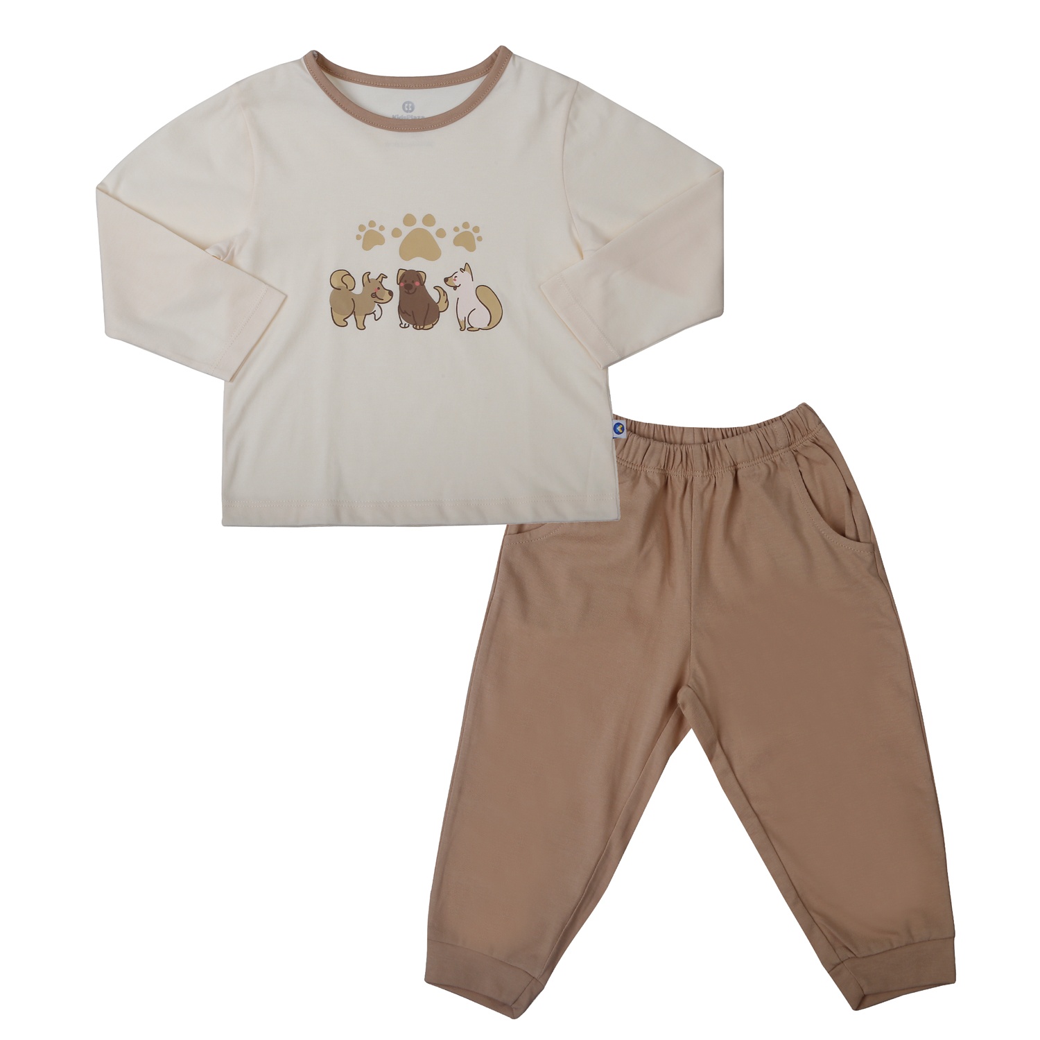 Bộ quần áo dài tay bé trai KidsPlaza cotton in cún BA25T (Nâu be)