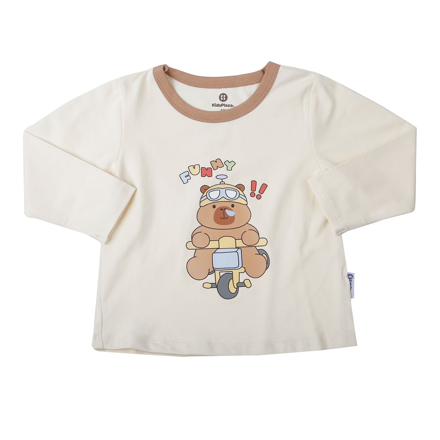Bộ quần áo dài tay bé trai KidsPlaza cotton in funny M25T (Nâu be)
