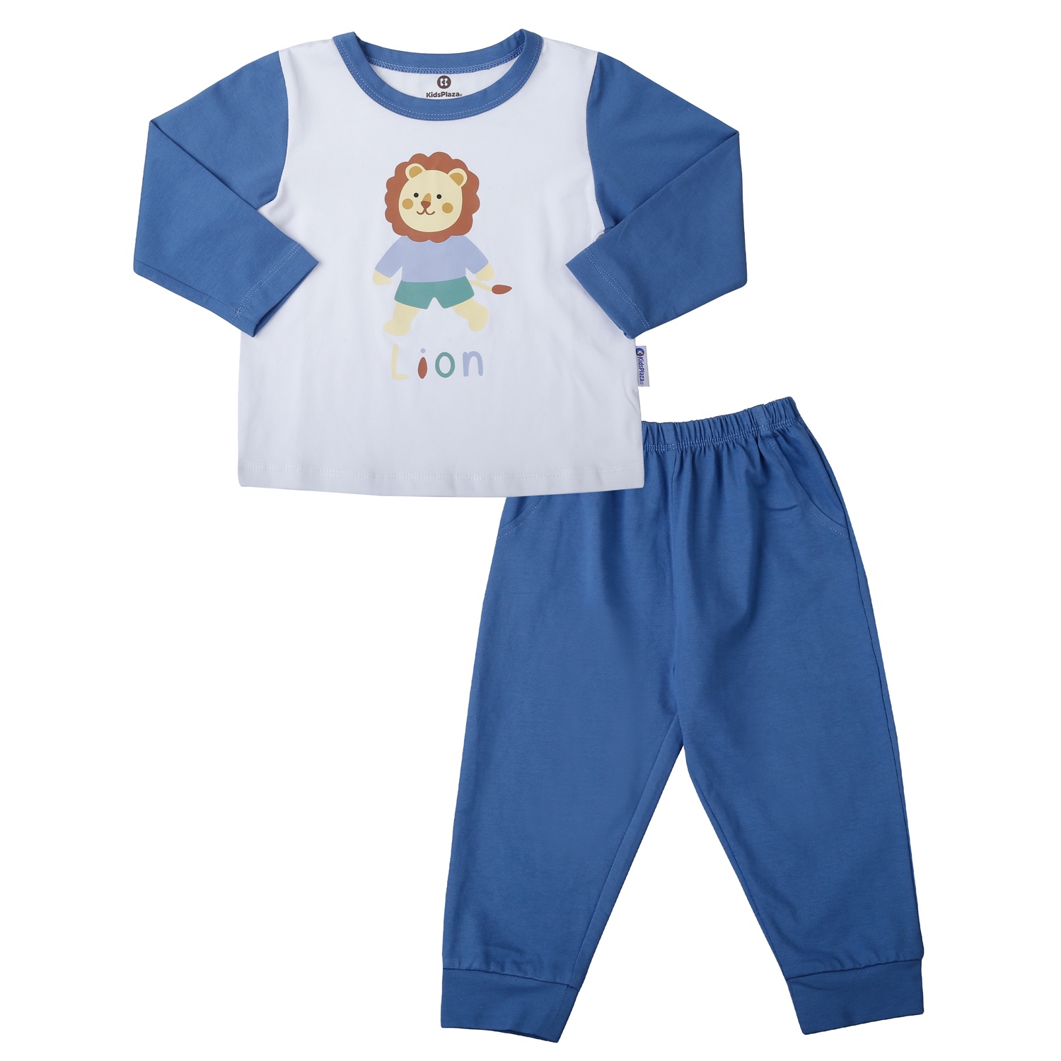Bộ quần áo dài tay bé trai KidsPlaza cotton in lion M25T (Trắng xanh)