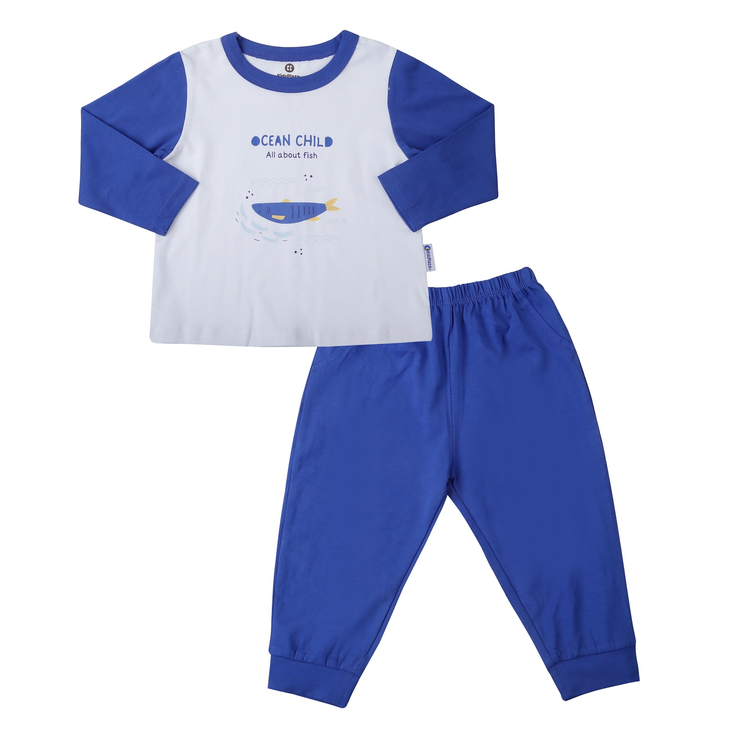 Bộ quần áo dài tay bé trai KidsPlaza cotton in ocean M25T (Trắng xanh) 