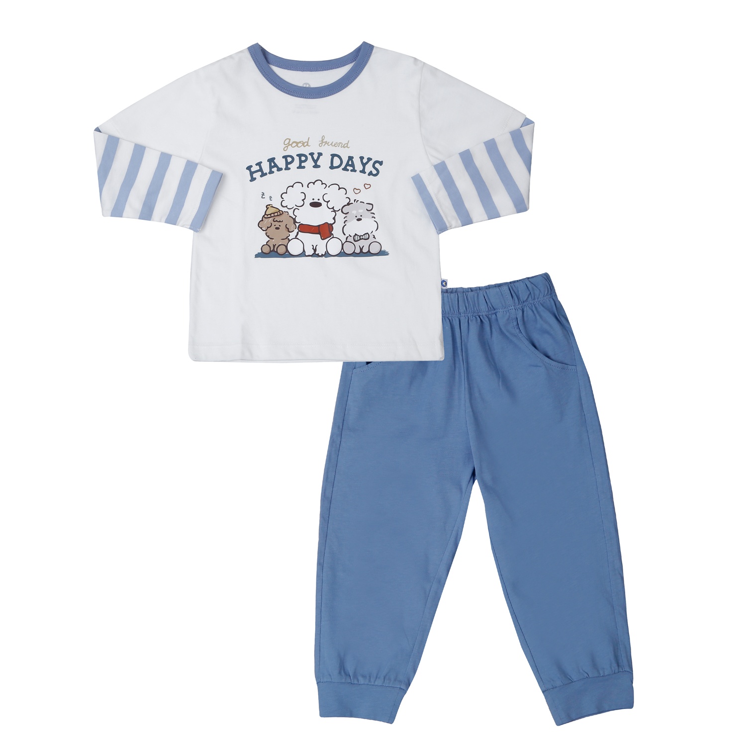Bộ quần áo dài tay bé trai KidsPlaza in 3 chú cún HN25T (Xanh)