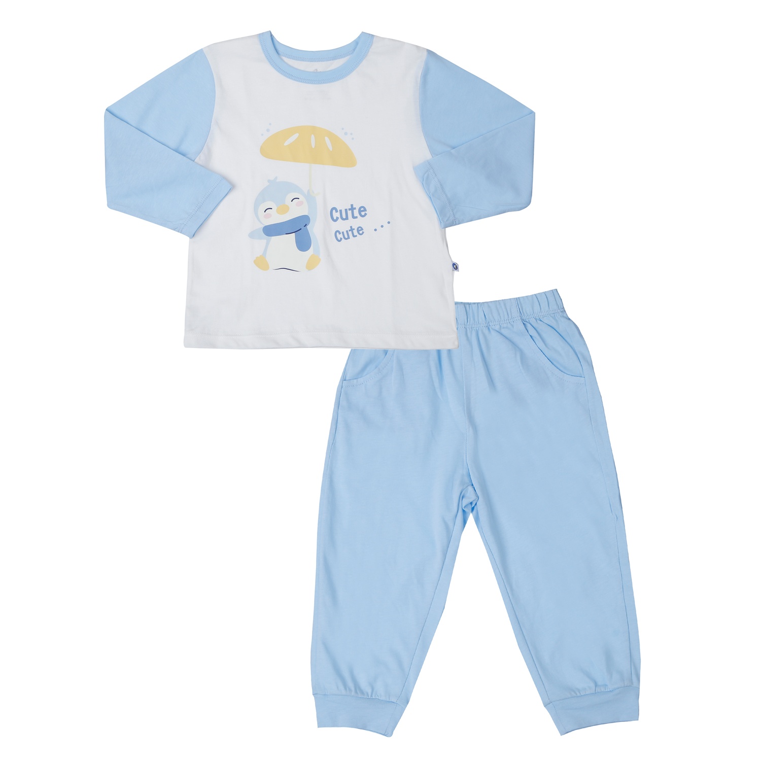 Bộ quần áo dài tay bé trai KidsPlaza in chim cánh cụt HN25T (Xanh) hình 2