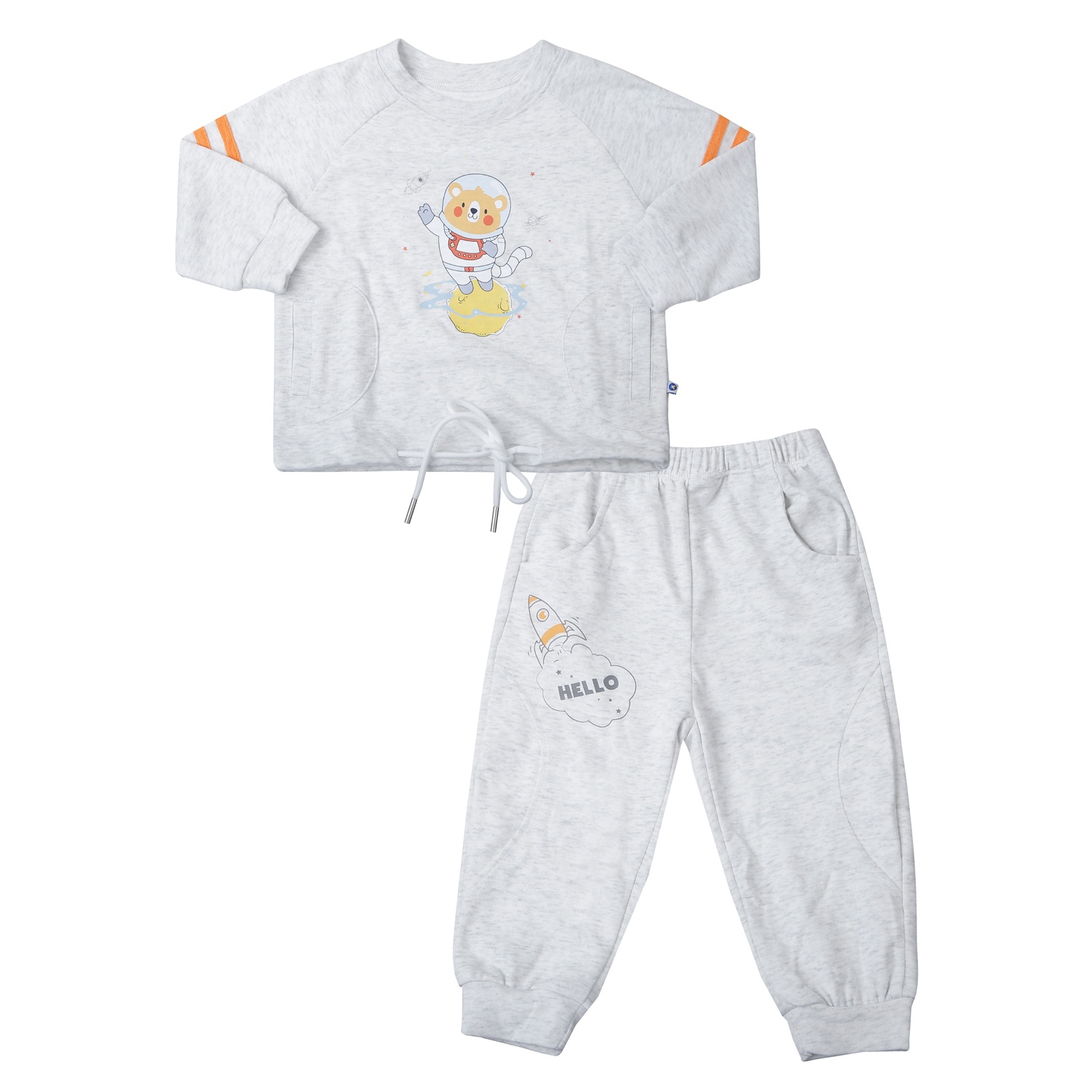 Bộ quần áo dài tay bé trai KidsPlaza in gấu vũ trụ HN25D (Ghi)  hình 1