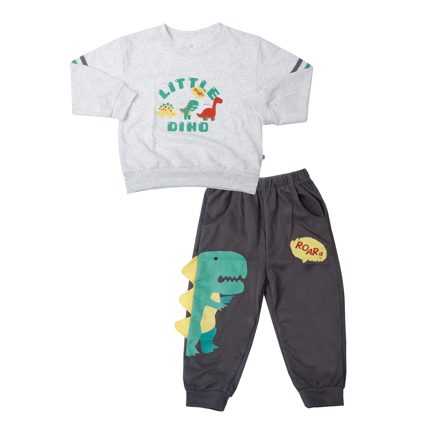 Bộ quần áo dài tay bé trai KidsPlaza nỉ da cá in little HN25D (Ghi)