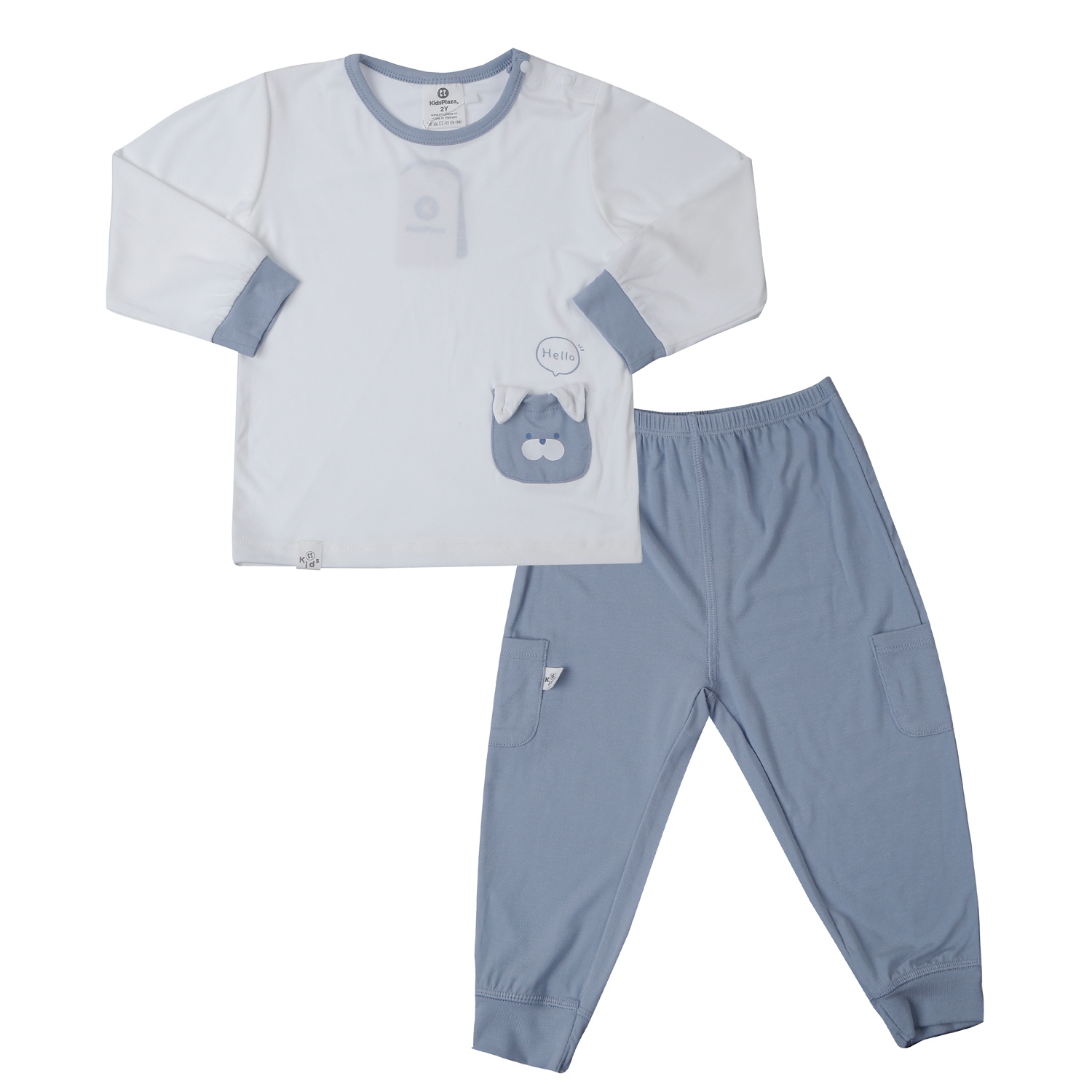  Bộ quần áo dài tay bé trai KidsPlaza Otis gắn túi áo ND25T (Trắng xanh)