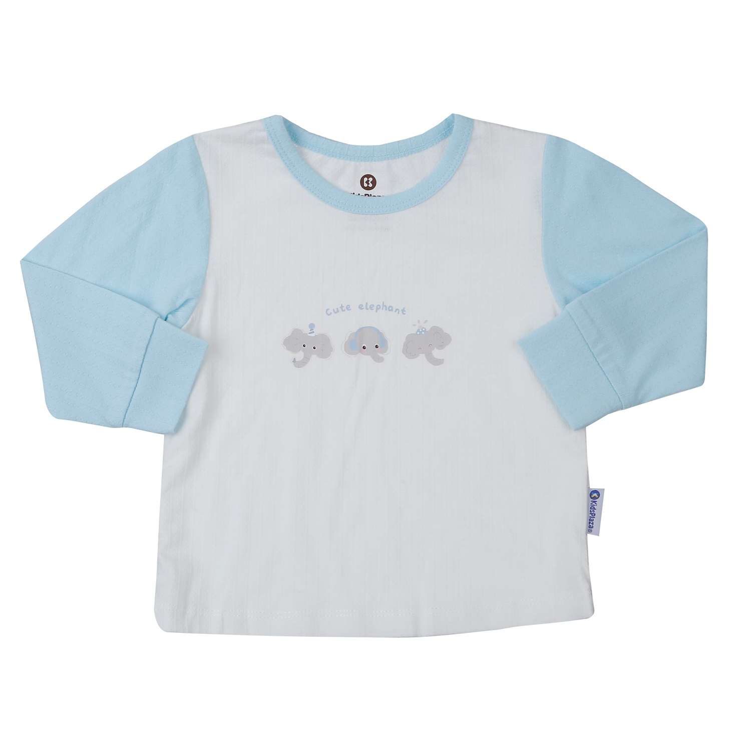 Bộ quần áo dài tay bé trai KidsPlaza rayon in 3 voi M25T (Trắng xanh)