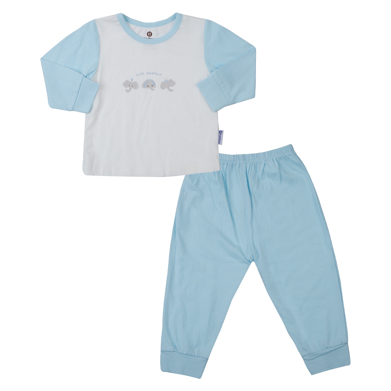 Bộ quần áo dài tay bé trai KidsPlaza rayon in 3 voi M25T (Trắng xanh) hình 1