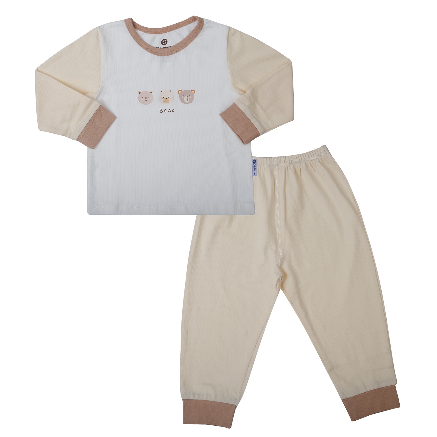 Bộ quần áo dài tay bé trai KidsPlaza rayon in bear M25T (Màu be)
