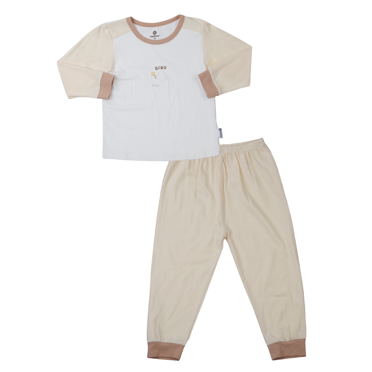 Bộ quần áo dài tay bé trai KidsPlaza rayon in bird M25T (Trắng be) hình 1