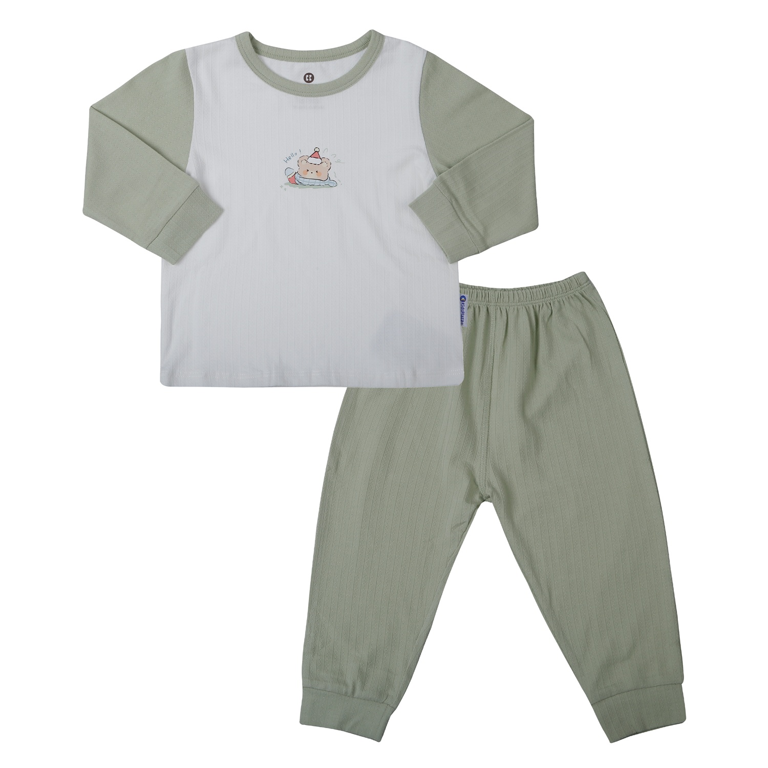 Bộ quần áo dài tay bé trai KidsPlaza rayon in hello M25T (Màu xanh)