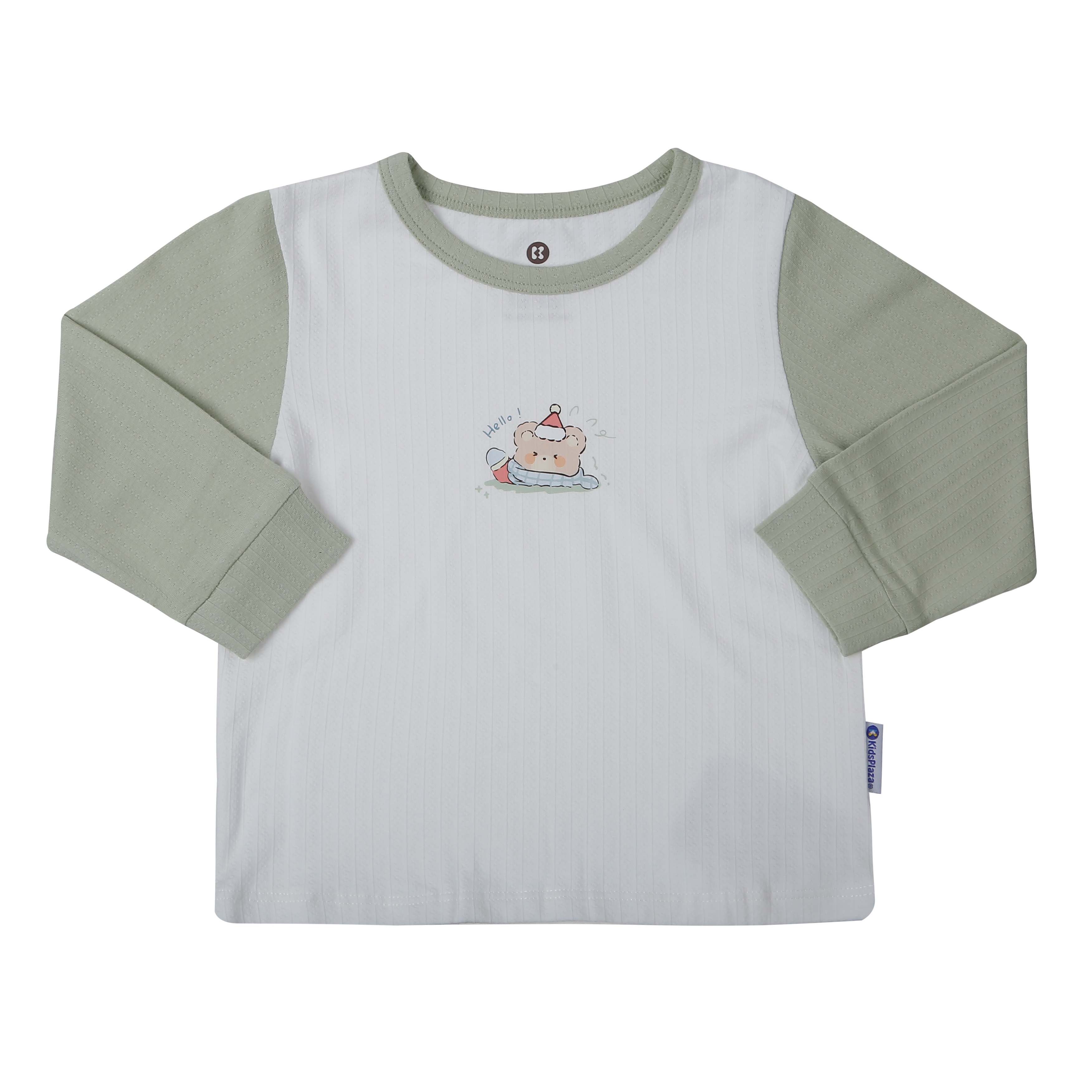 Bộ quần áo dài tay bé trai KidsPlaza rayon in hello M25T (Màu xanh)