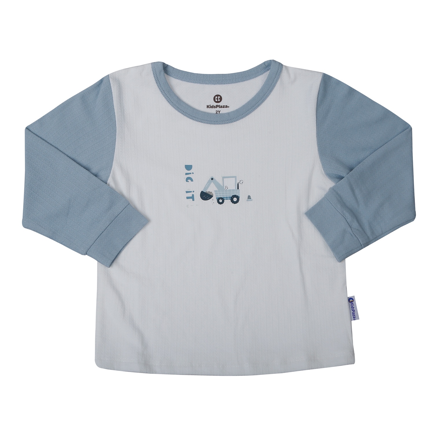 Bộ quần áo dài tay bé trai KidsPlaza rayon in máy xúc M25T (Màu xanh)