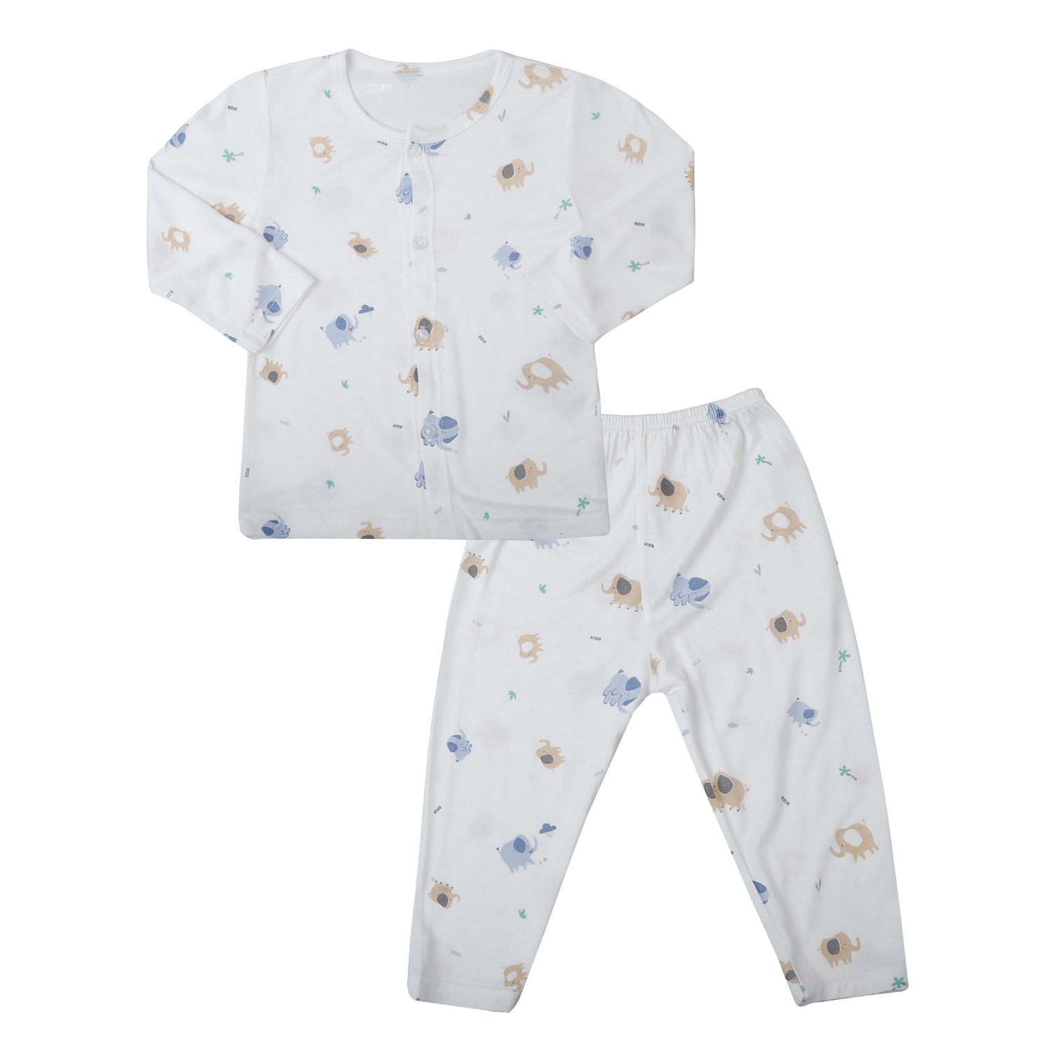 Bộ quần áo dài tay cài giữa Kiza in voi BA25H (Trắng)