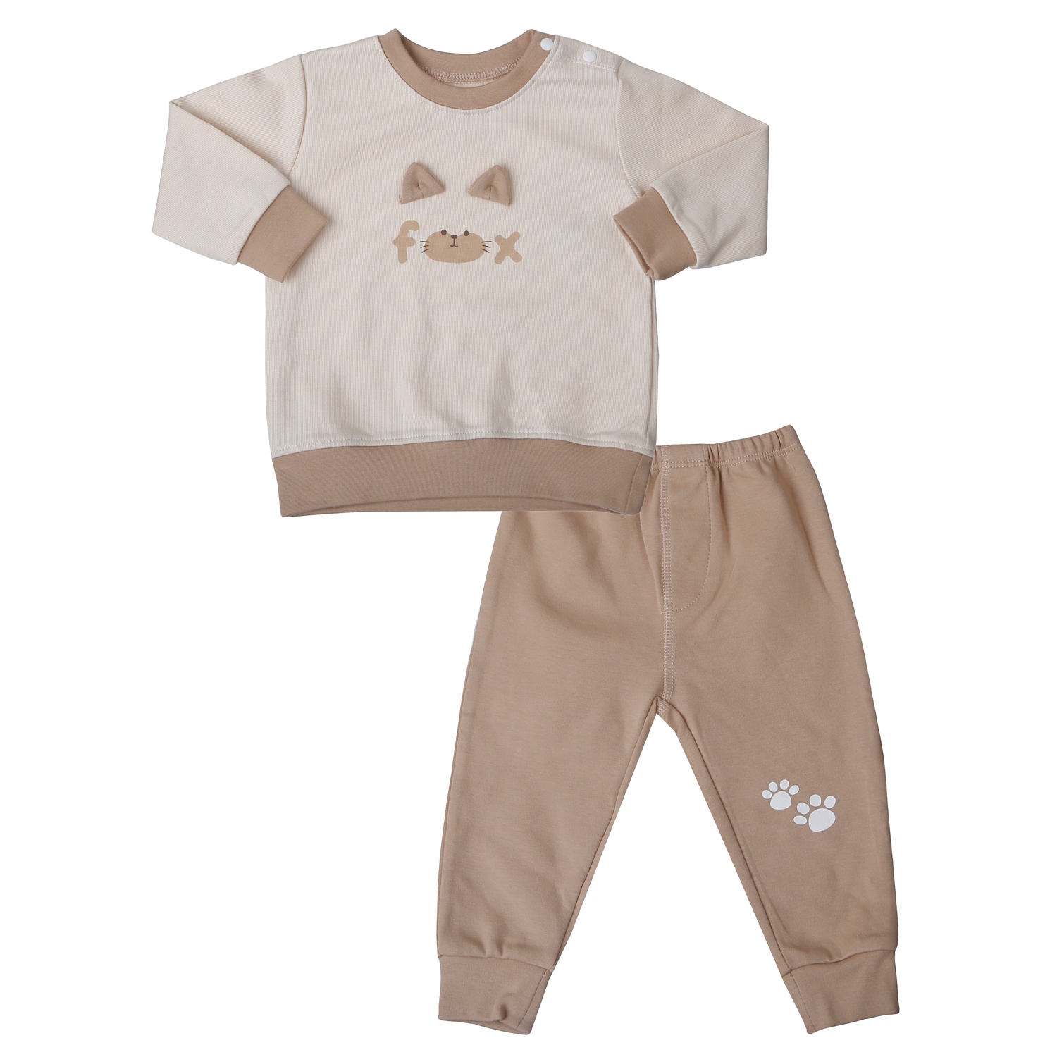 Bộ quần áo dài tay cài vai KidsPlaza in mèo ND25D (Nâu be) hình 1