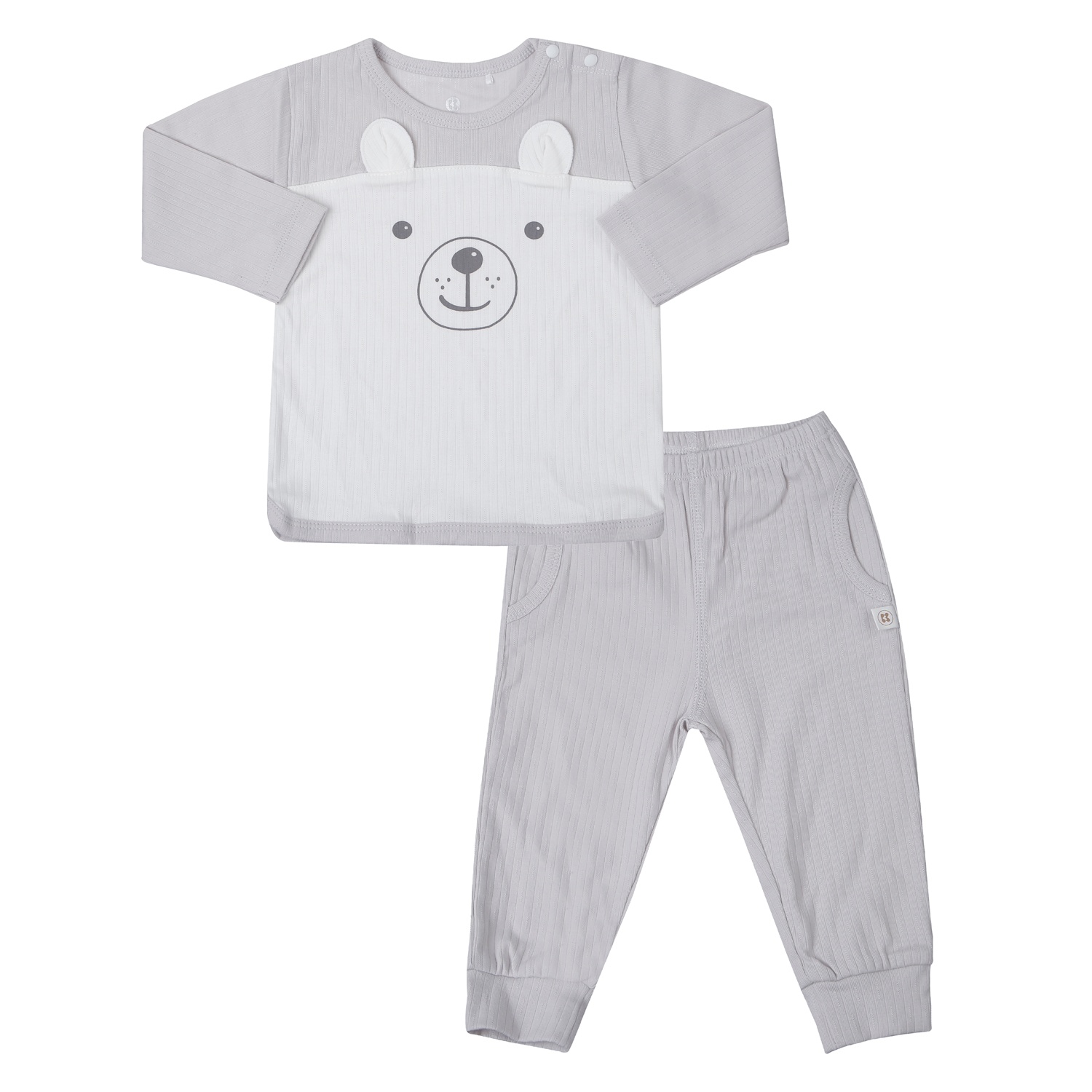 Bộ quần áo dài tay cài vai KidsPlaza kẻ tăm ND25T (Ghi) 