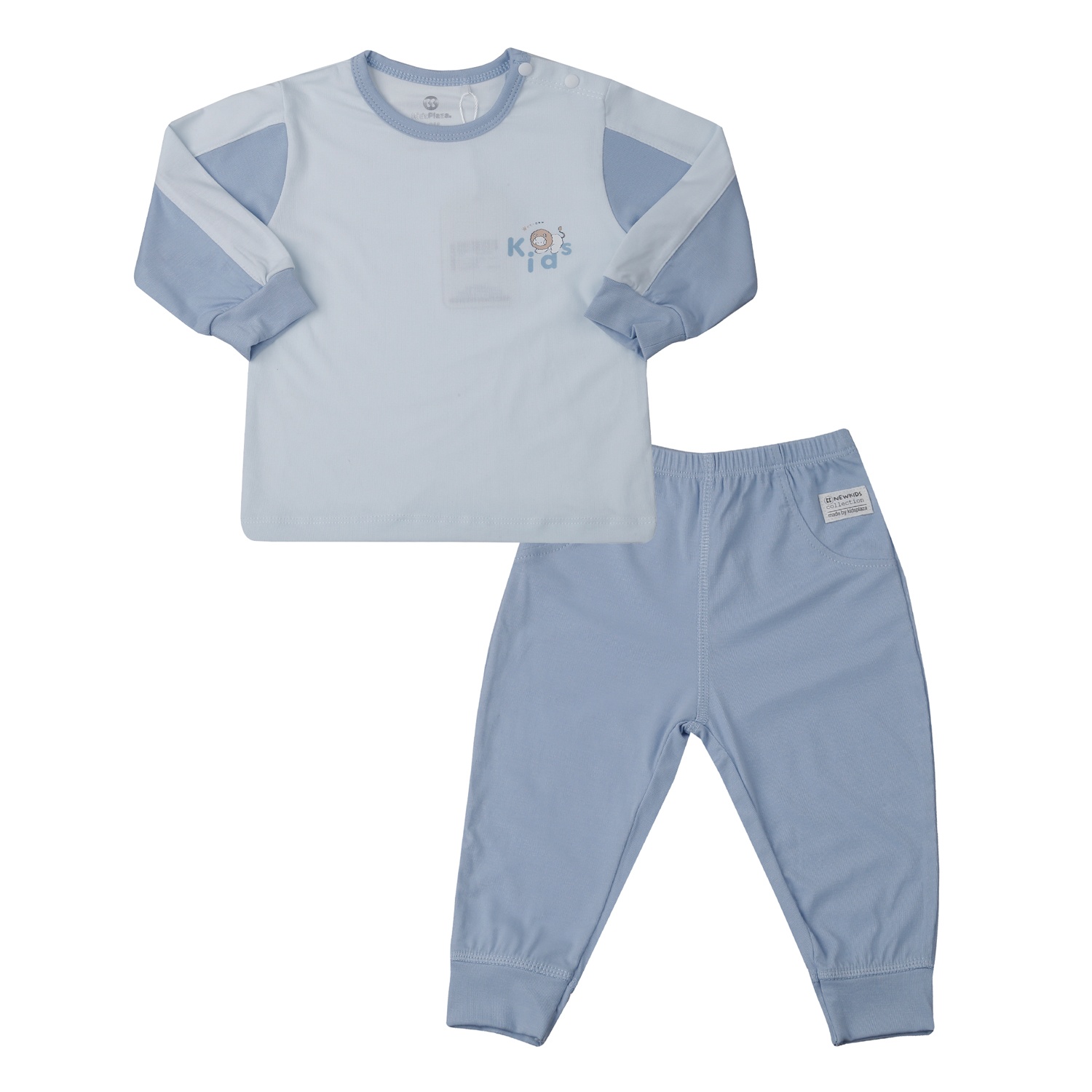 Bộ quần áo dài tay cài vai KidsPlaza Otis in sư tử ND25T (Xanh)