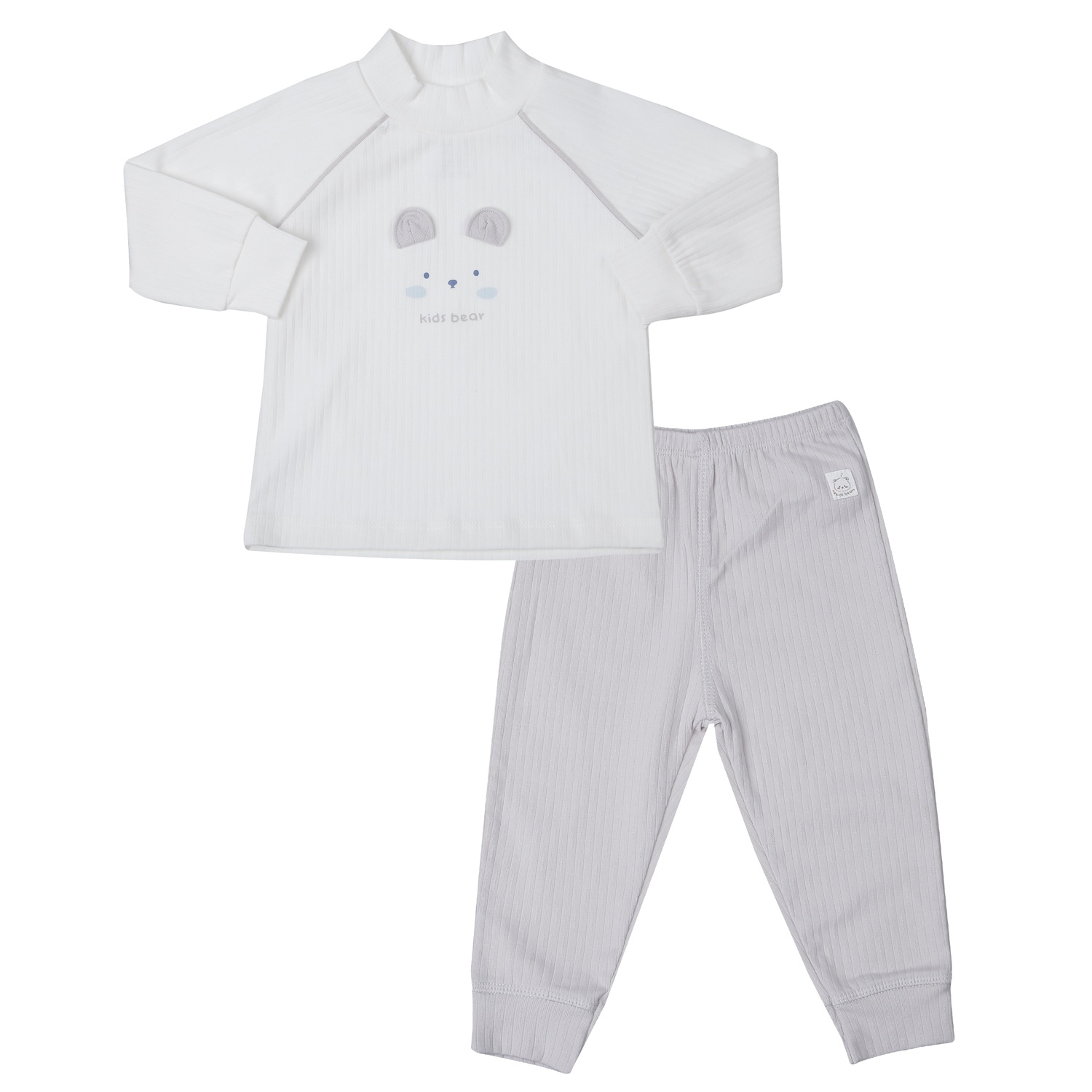 Bộ quần áo dài tay KidsPlaza cổ 3 phân kẻ tăm ND25T ( Trắng ghi)