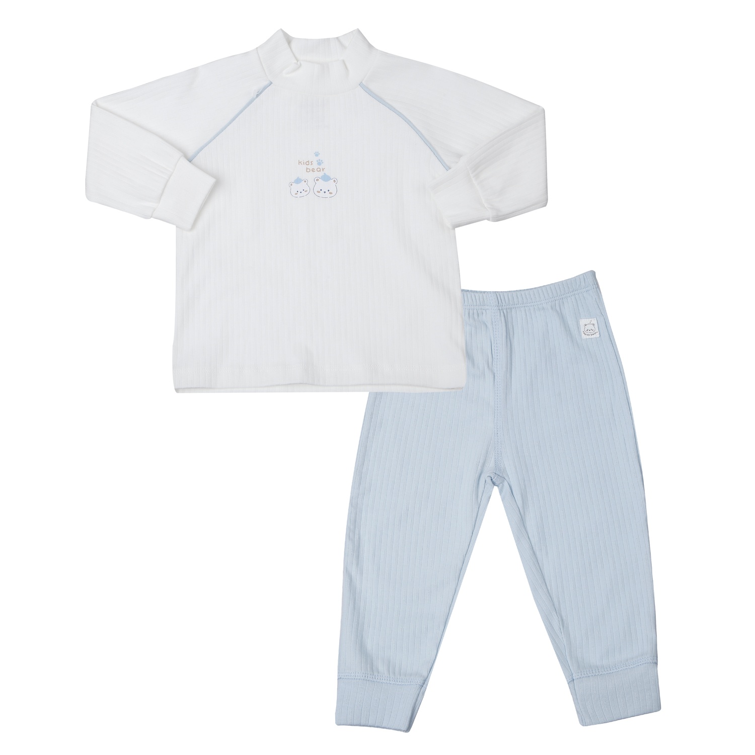 Bộ quần áo dài tay KidsPlaza cổ 3 phân kẻ tăm ND25T (Trắng xanh) 