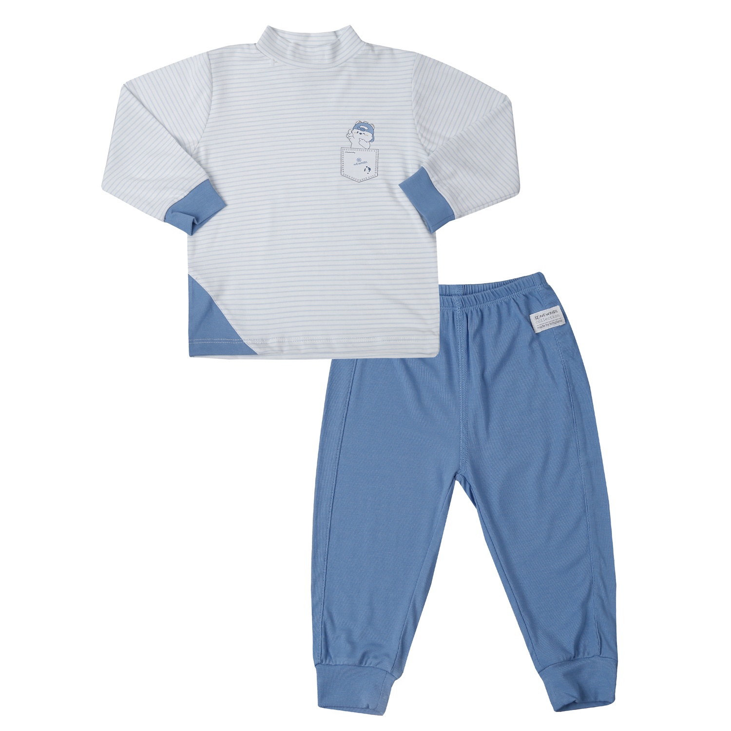 Bộ quần áo dài tay KidsPlaza Otis cổ 3 phân in gấu ND25T (Xanh)