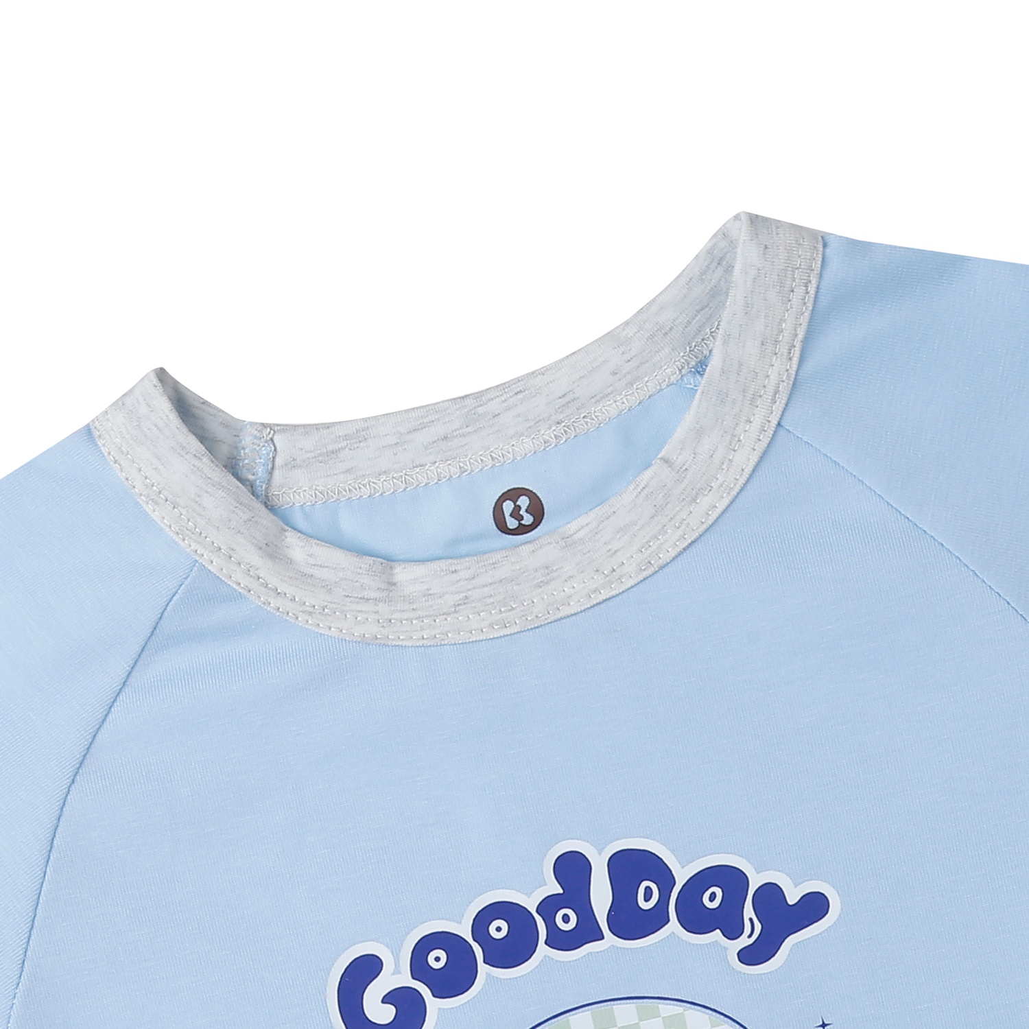 Bộ quần áo dài tay bé trai KidsPlaza cotton in goodday M25T (Xanh ghi)