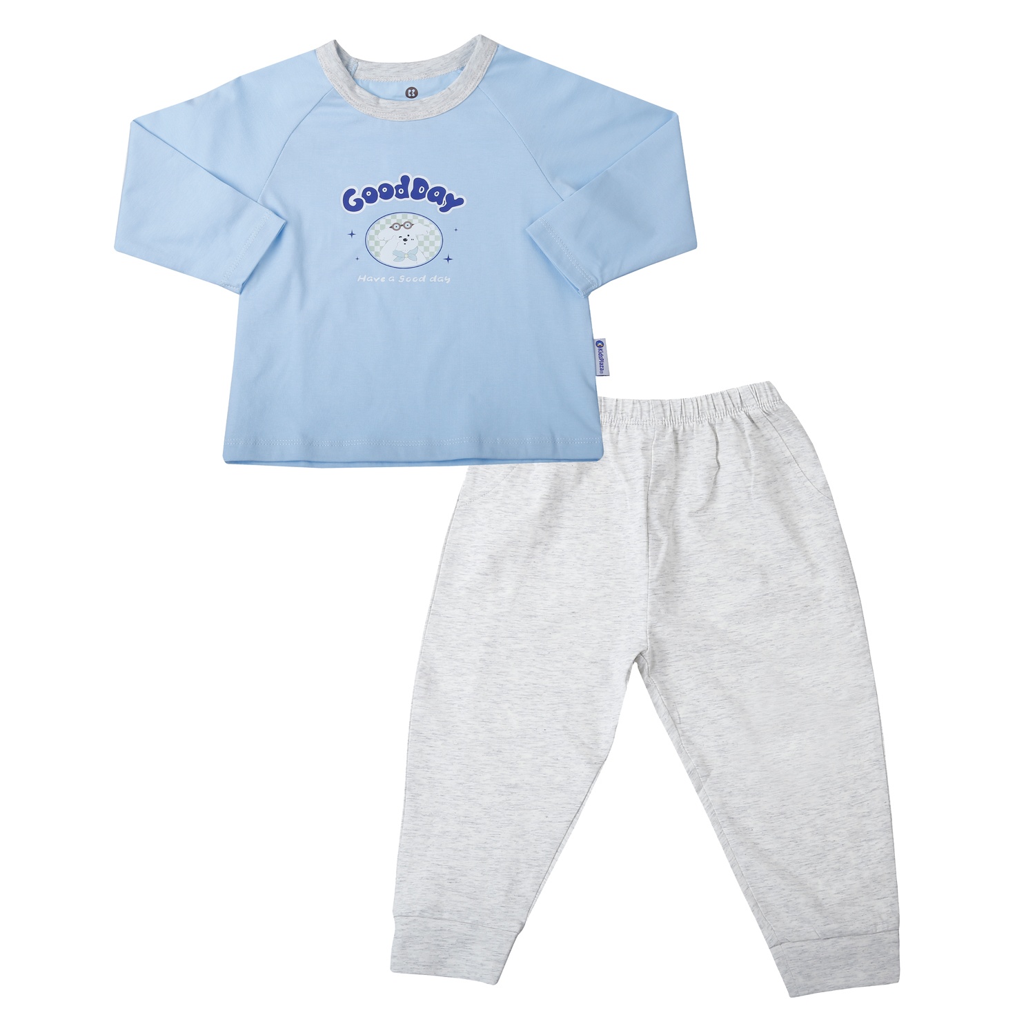 Bộ quần áo dài tay bé trai KidsPlaza cotton in goodday M25T (Xanh ghi)