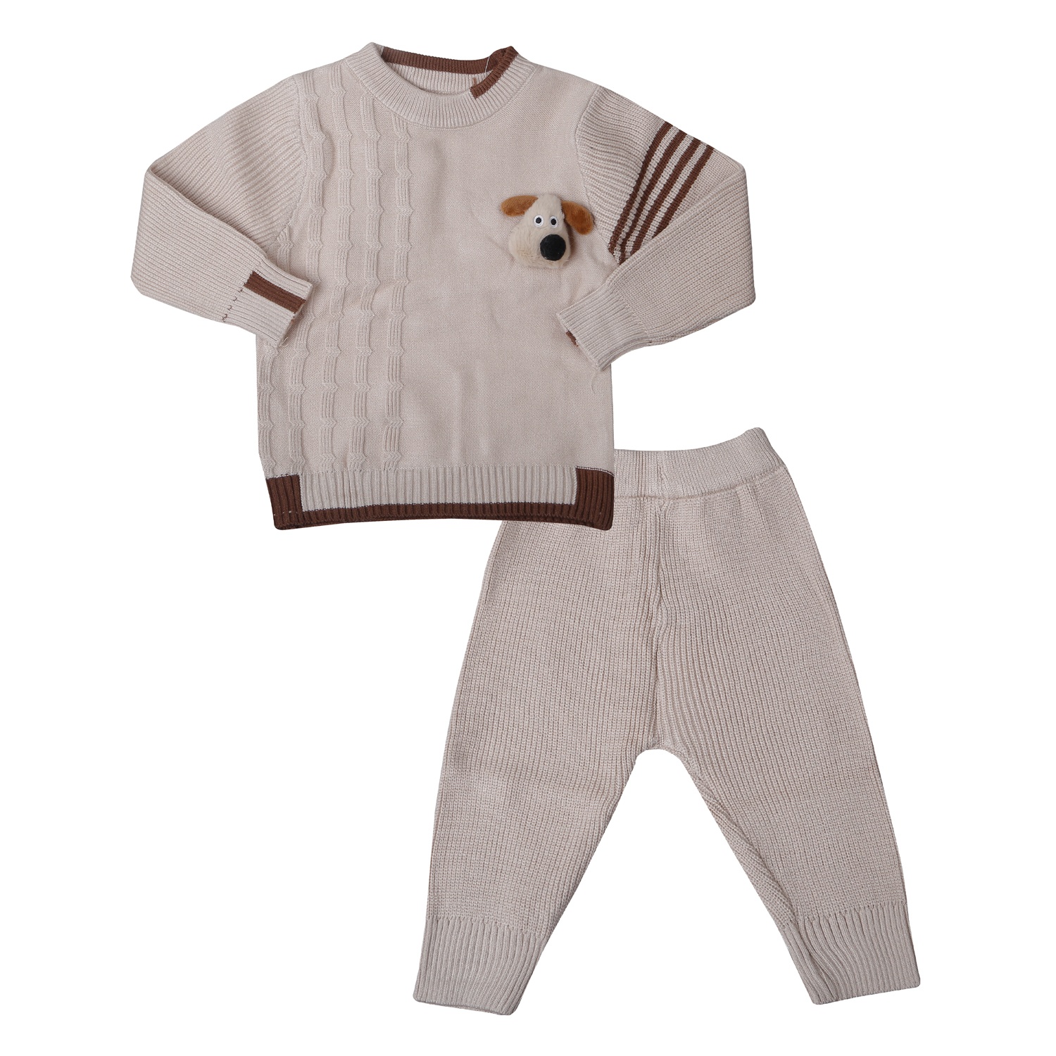 Bộ quần áo len bé trai Mamago gắn con vật 25M-QA05 (Be)