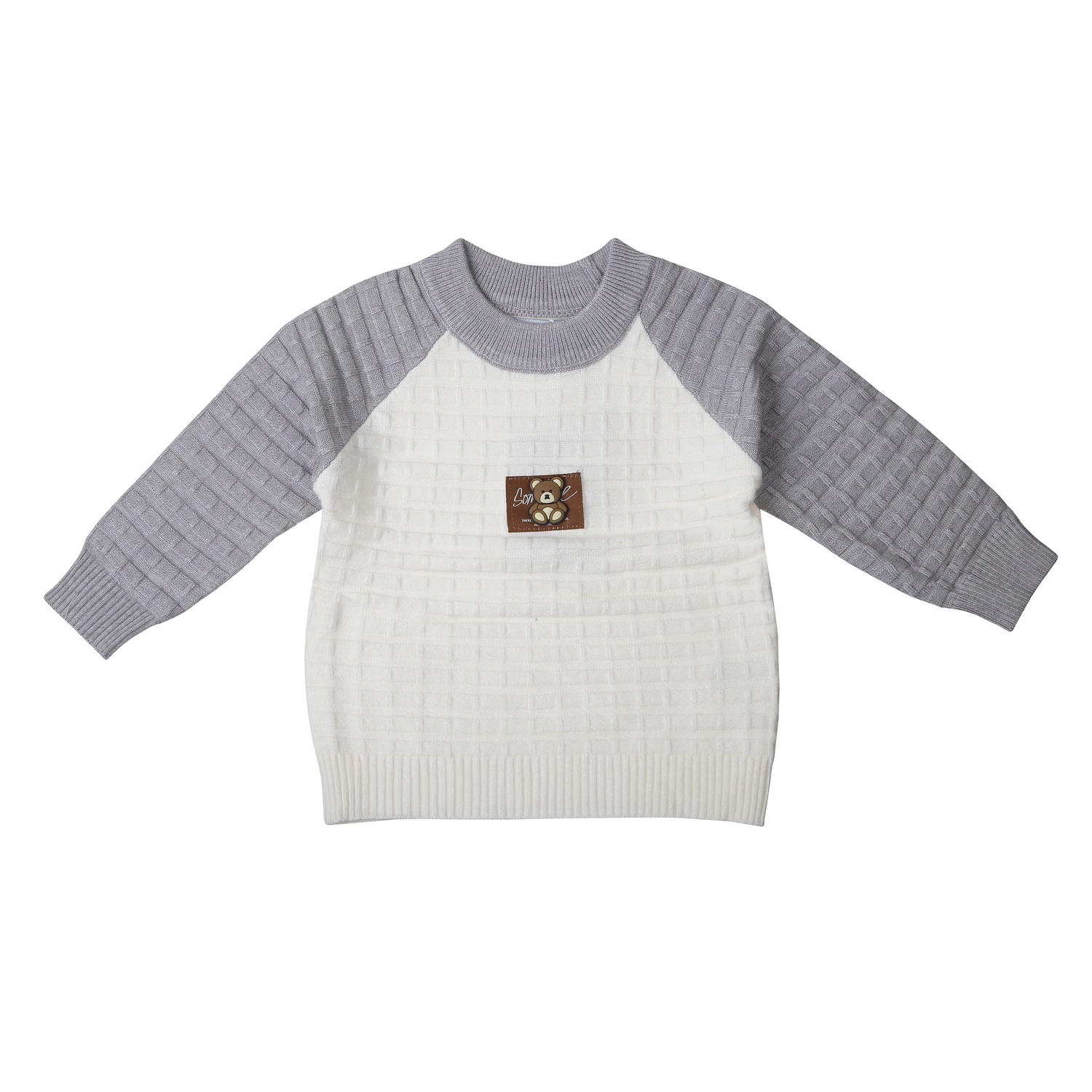 Bộ quần áo len bé trai Mamago hình gấu 25M-QA01 (Ghi)