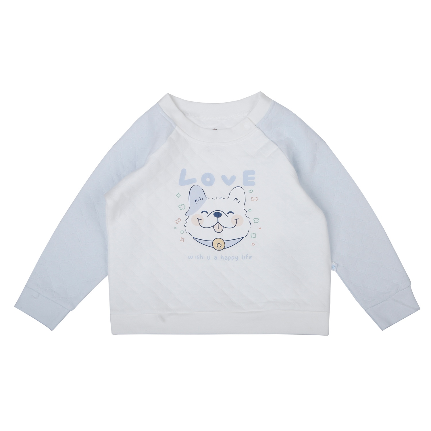 Bộ quần áo trần bông cài vai KidsPlaza M25D (Trắng xanh) 