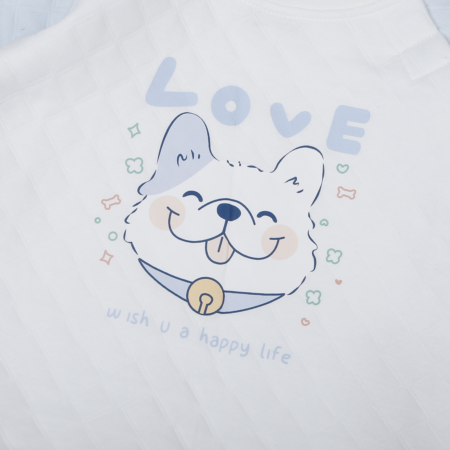 Bộ quần áo trần bông cài vai KidsPlaza M25D (Trắng xanh) 