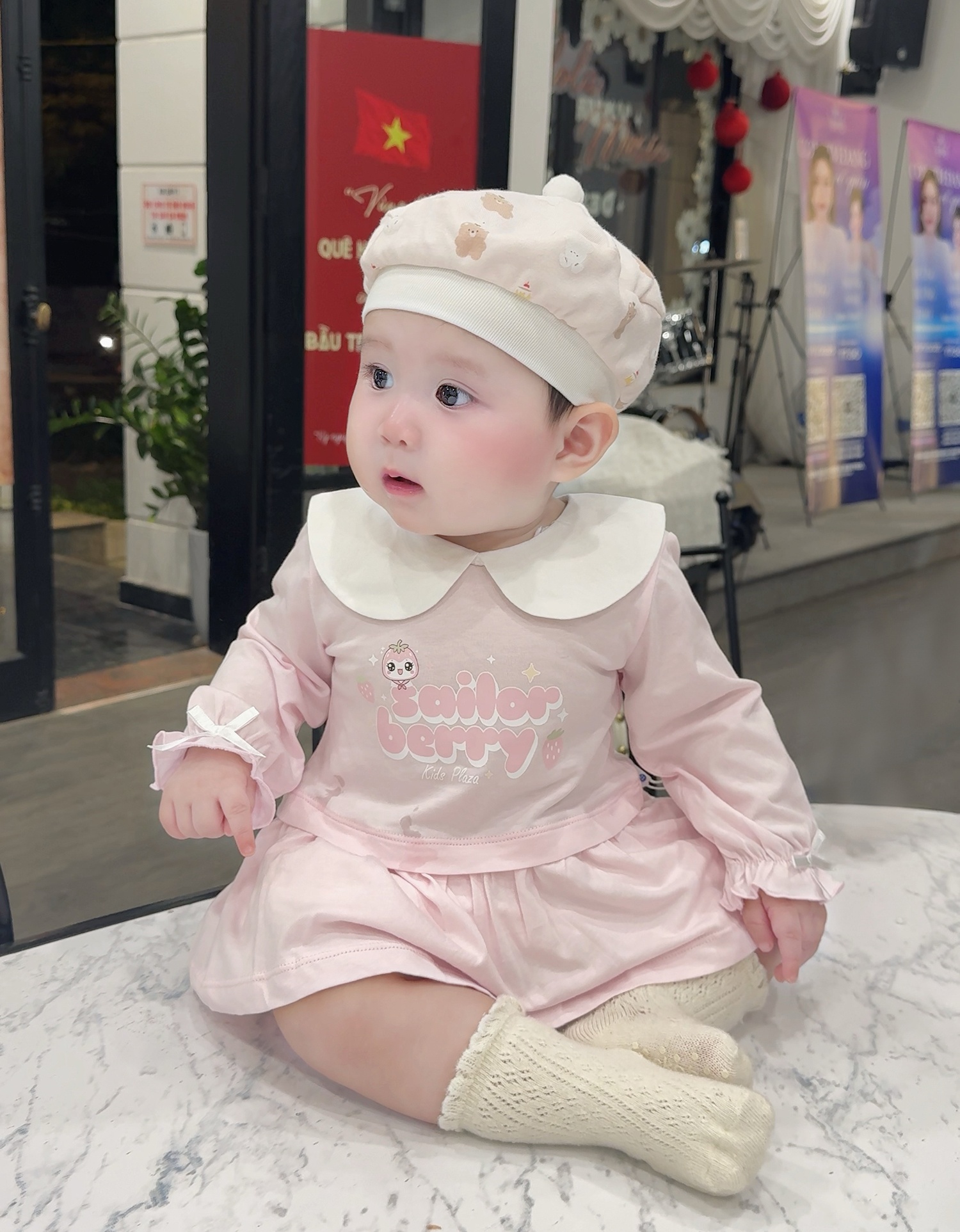 Váy dài bé gái Kidsplaza tay nơ in bery HN25T (Hồng) 1