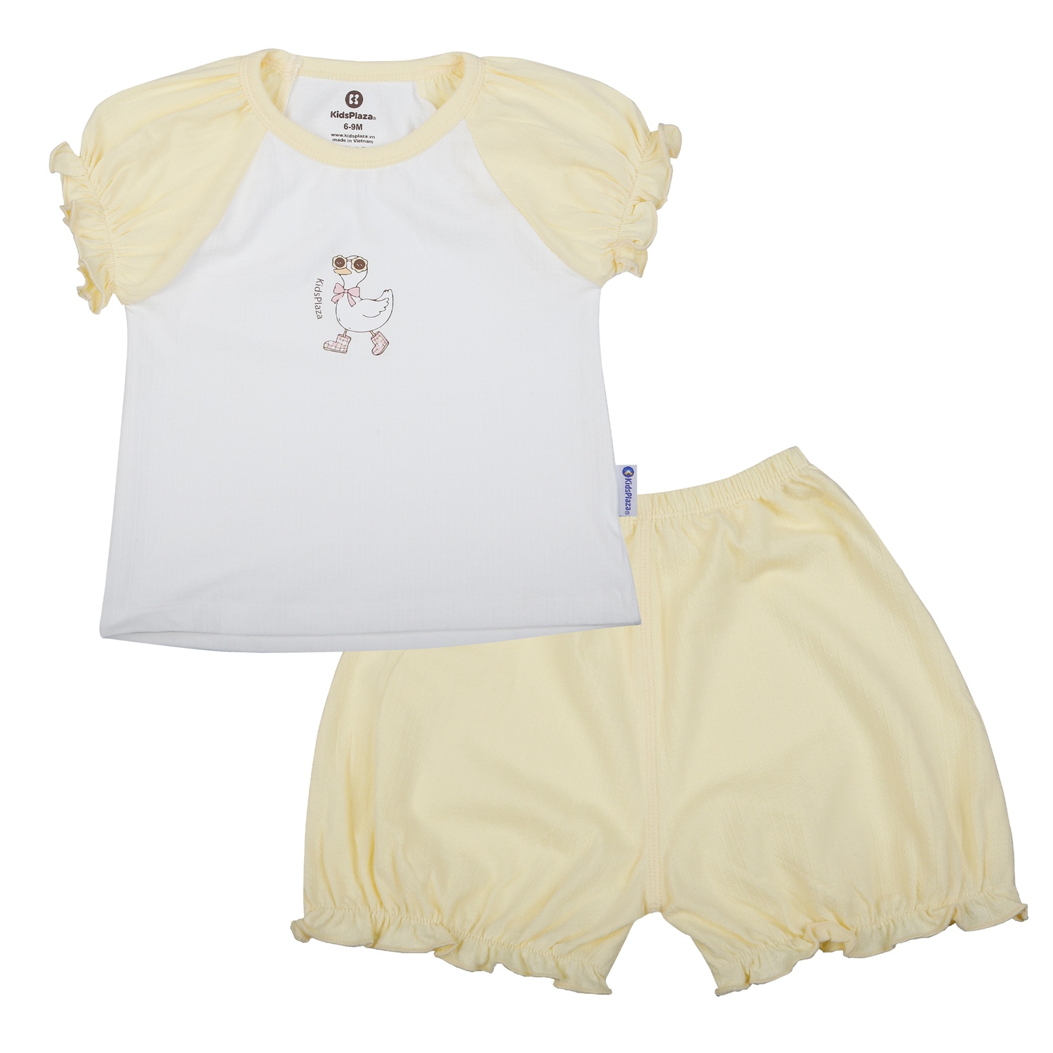 Bộ quần áo cộc tay bé gái KidsPlaza rayon in vịt M26H (Vàng)  hình 1